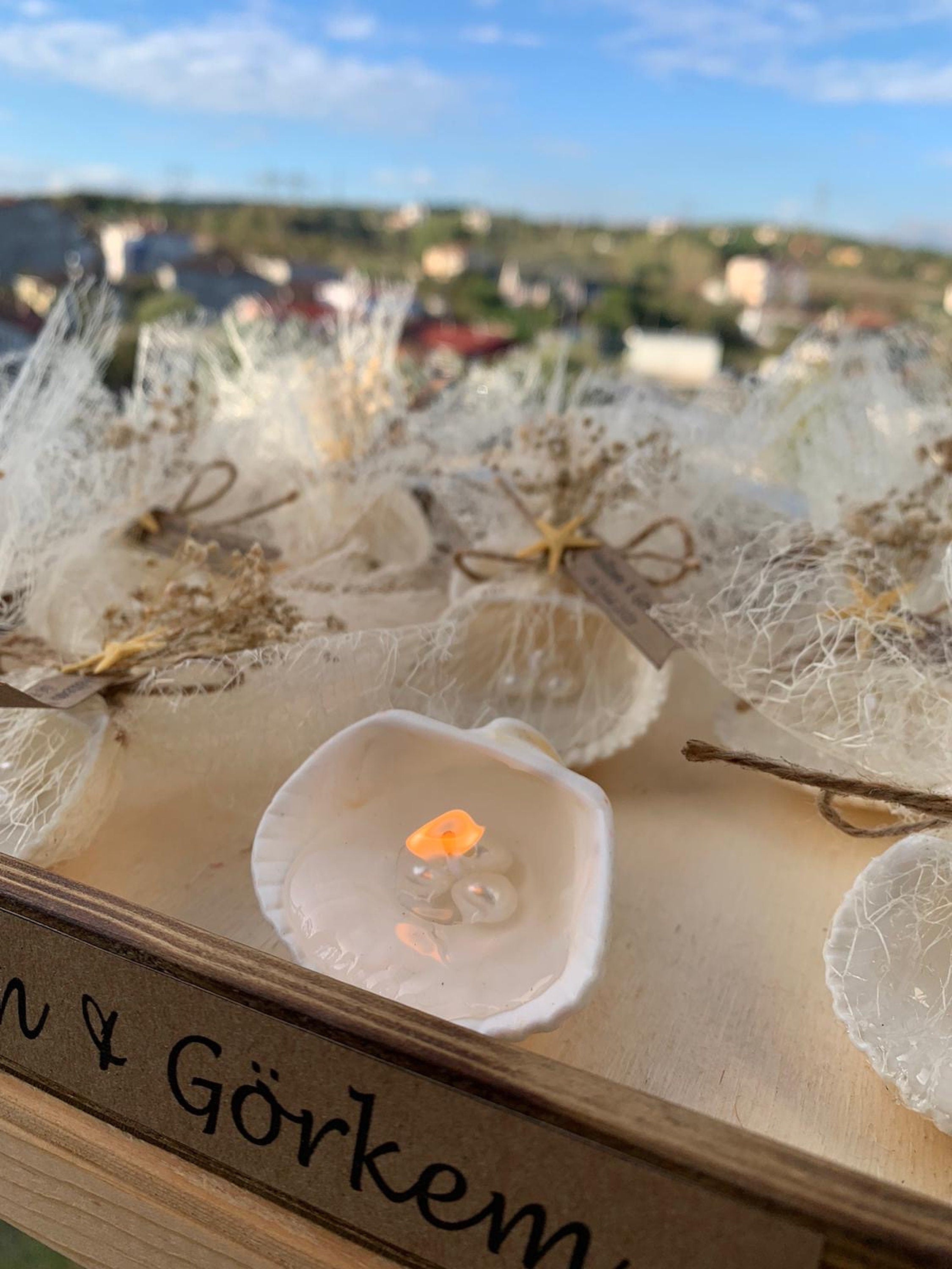 Personalised Wedding Sea Shell Pearl Candle Favors for Guests, Luxury Beach Wedding Candle Favors, Elegant Candle in glass, 25 PCS