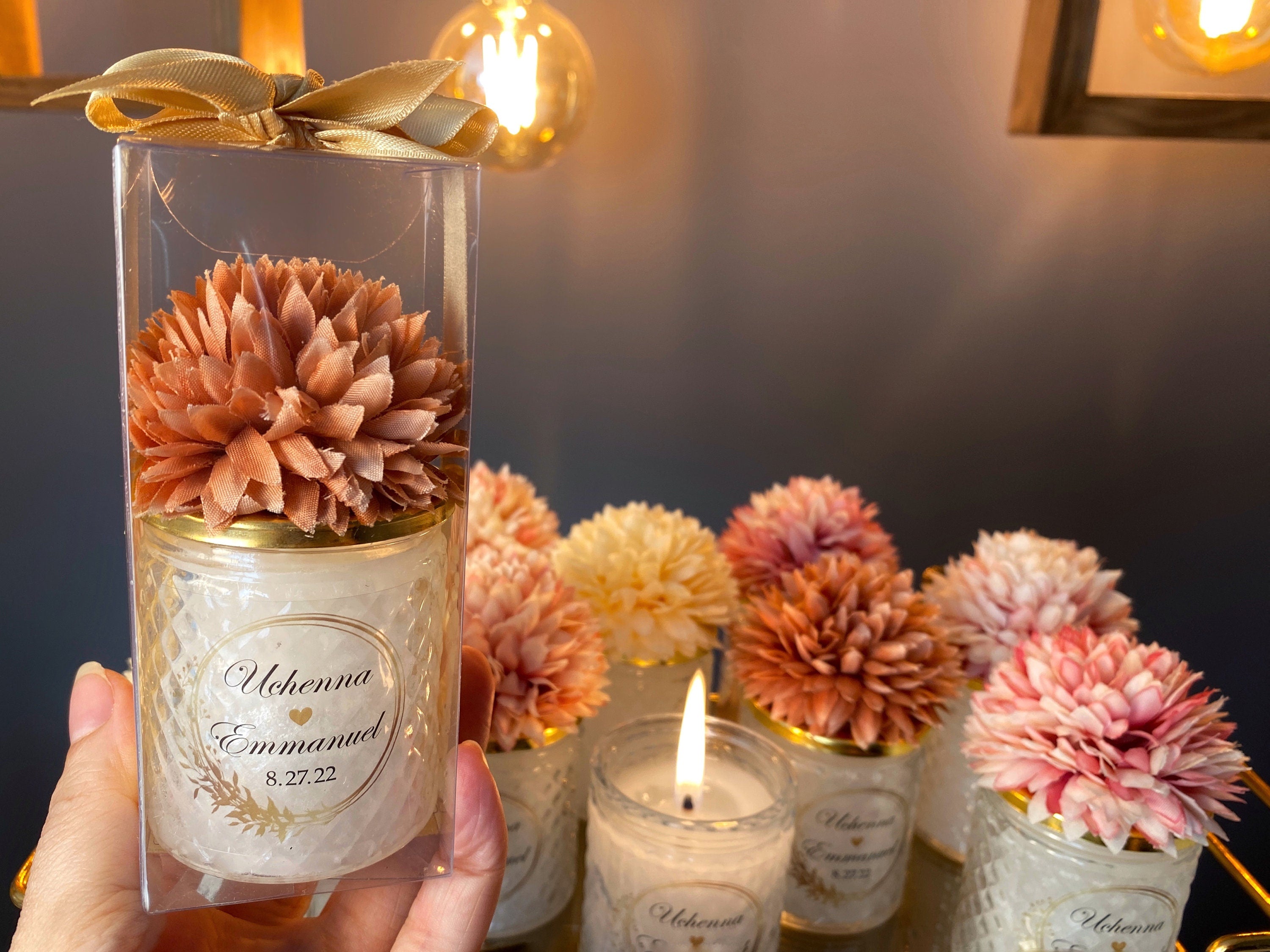 Boho WEDDING CANDLE Favors for Guests . Sweet 16 Rustic Candle Wedding Favor . Quincenera Baby Shower Favor . Flower Lid Candle Favors