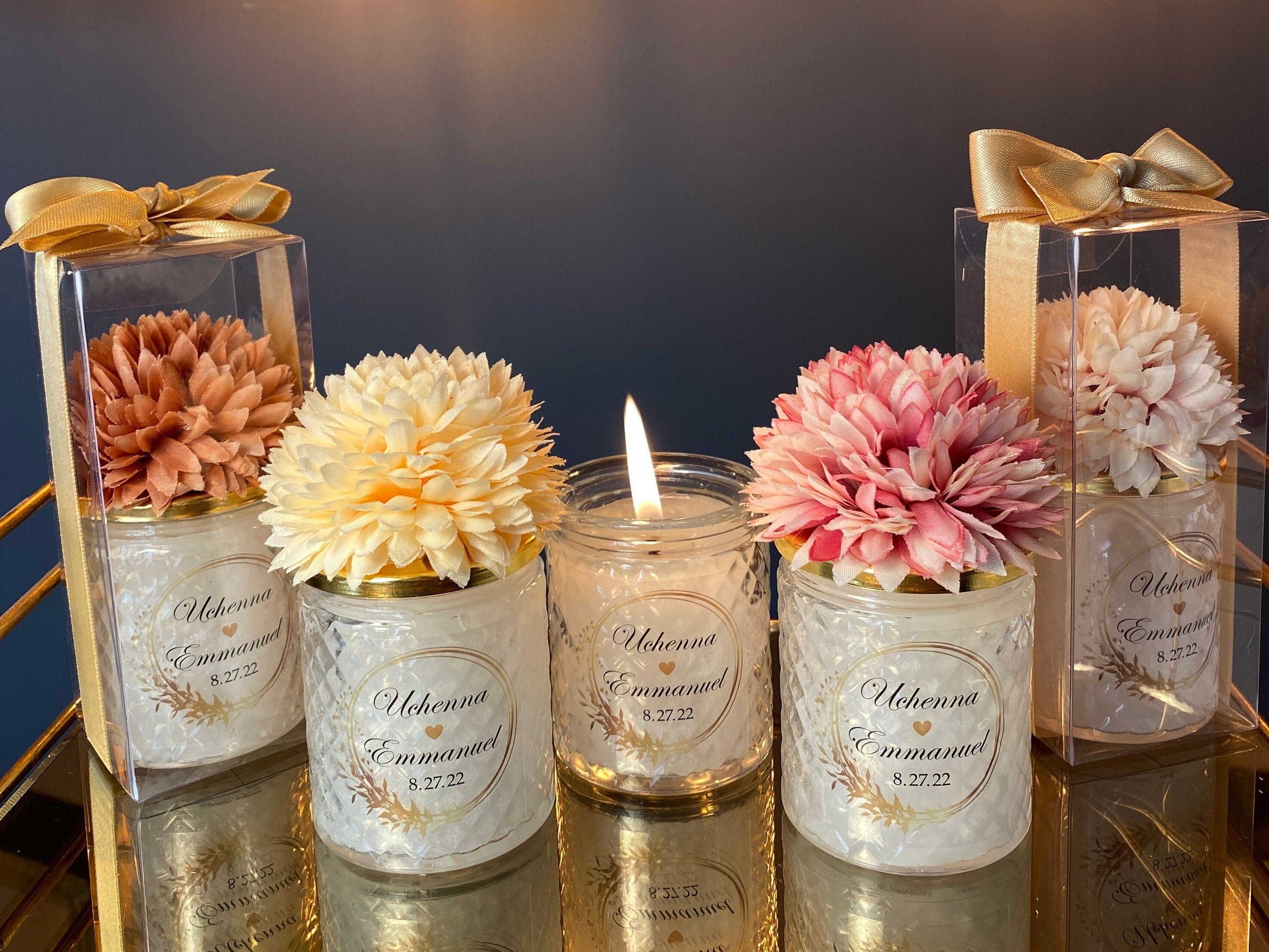 Boho WEDDING CANDLE Favors for Guests . Sweet 16 Rustic Candle Wedding Favor . Quincenera Baby Shower Favor . Flower Lid Candle Favors