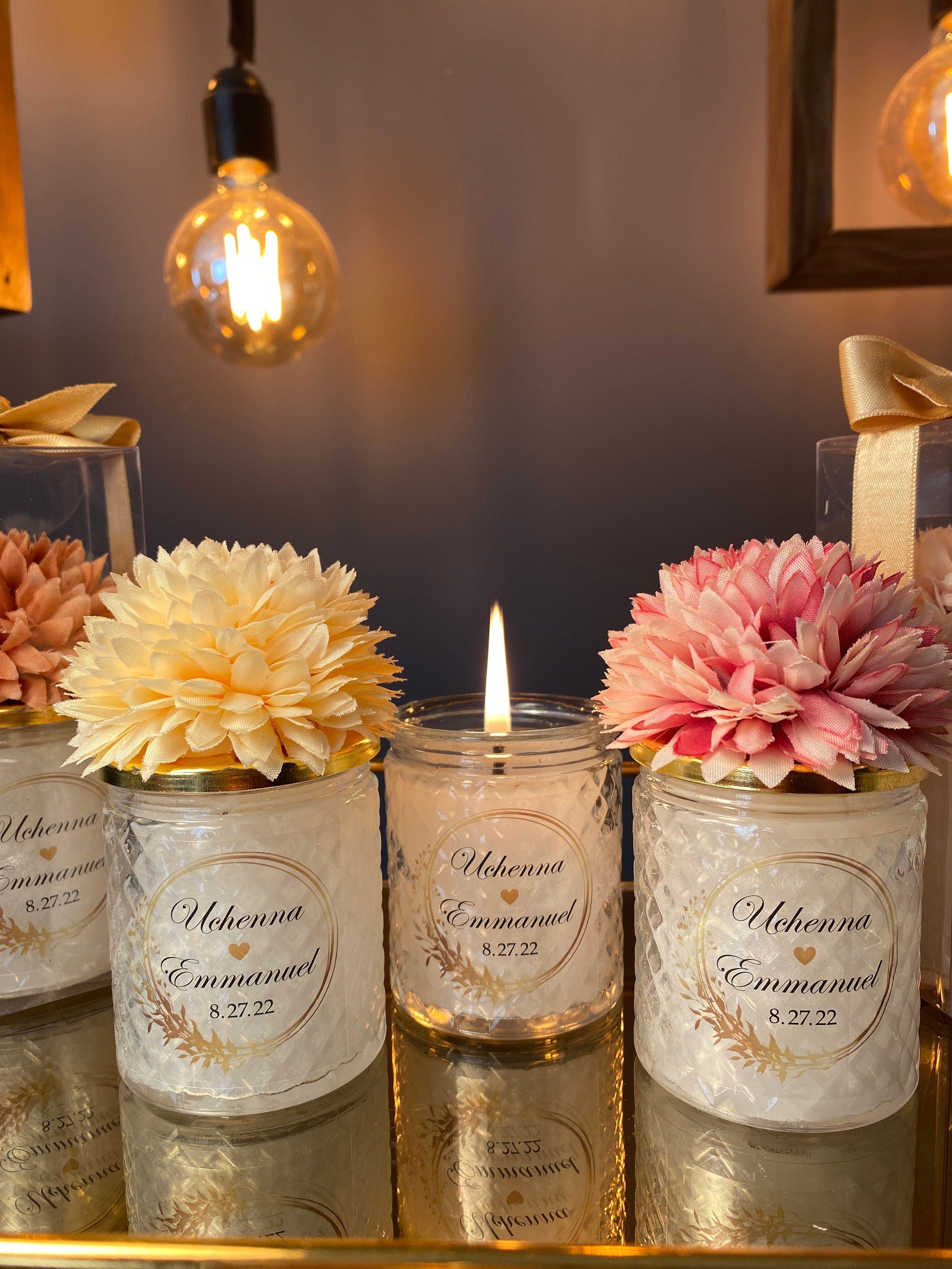 Boho WEDDING CANDLE Favors for Guests . Sweet 16 Rustic Candle Wedding Favor . Quincenera Baby Shower Favor . Flower Lid Candle Favors