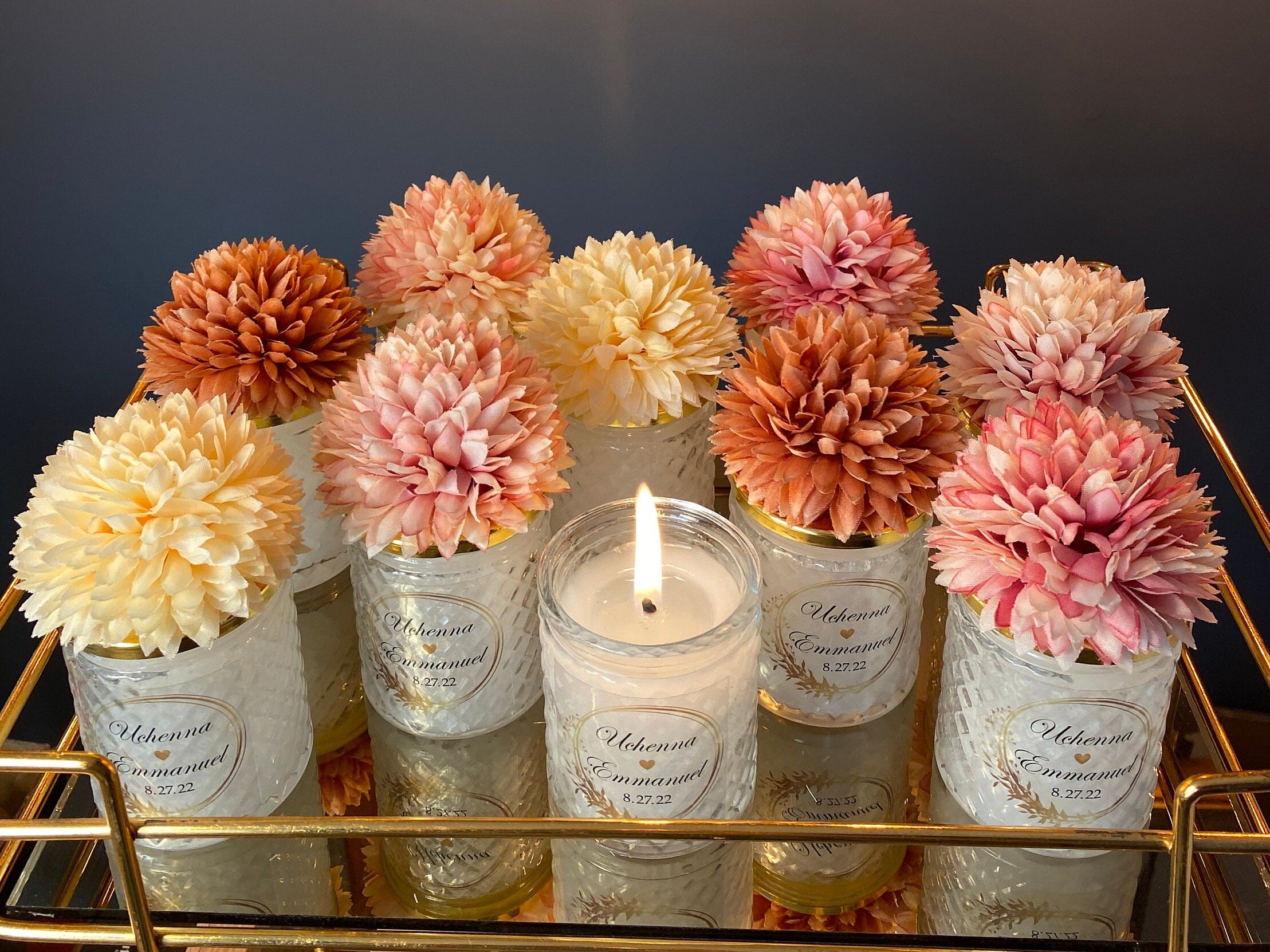 Boho WEDDING CANDLE Favors for Guests . Sweet 16 Rustic Candle Wedding Favor . Quincenera Baby Shower Favor . Flower Lid Candle Favors