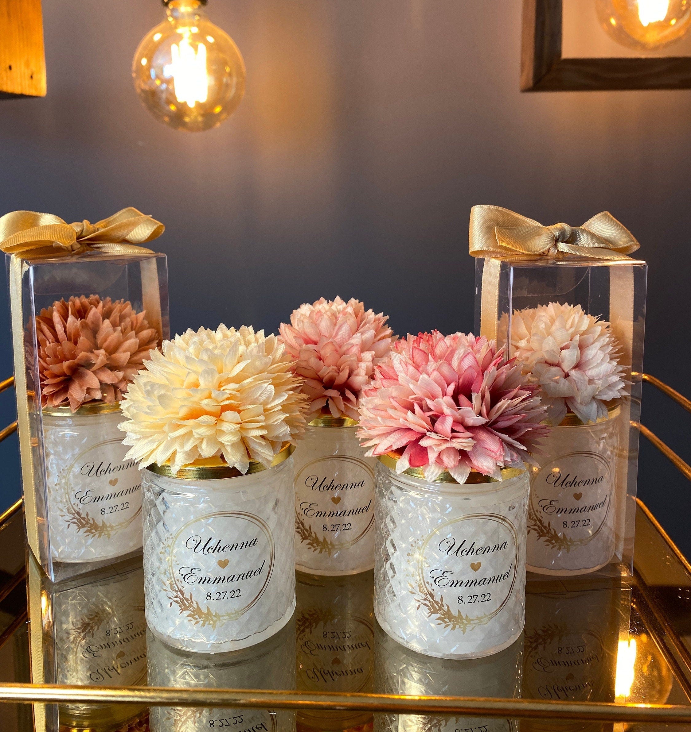 Boho WEDDING CANDLE Favors for Guests . Sweet 16 Rustic Candle Wedding Favor . Quincenera Baby Shower Favor . Flower Lid Candle Favors