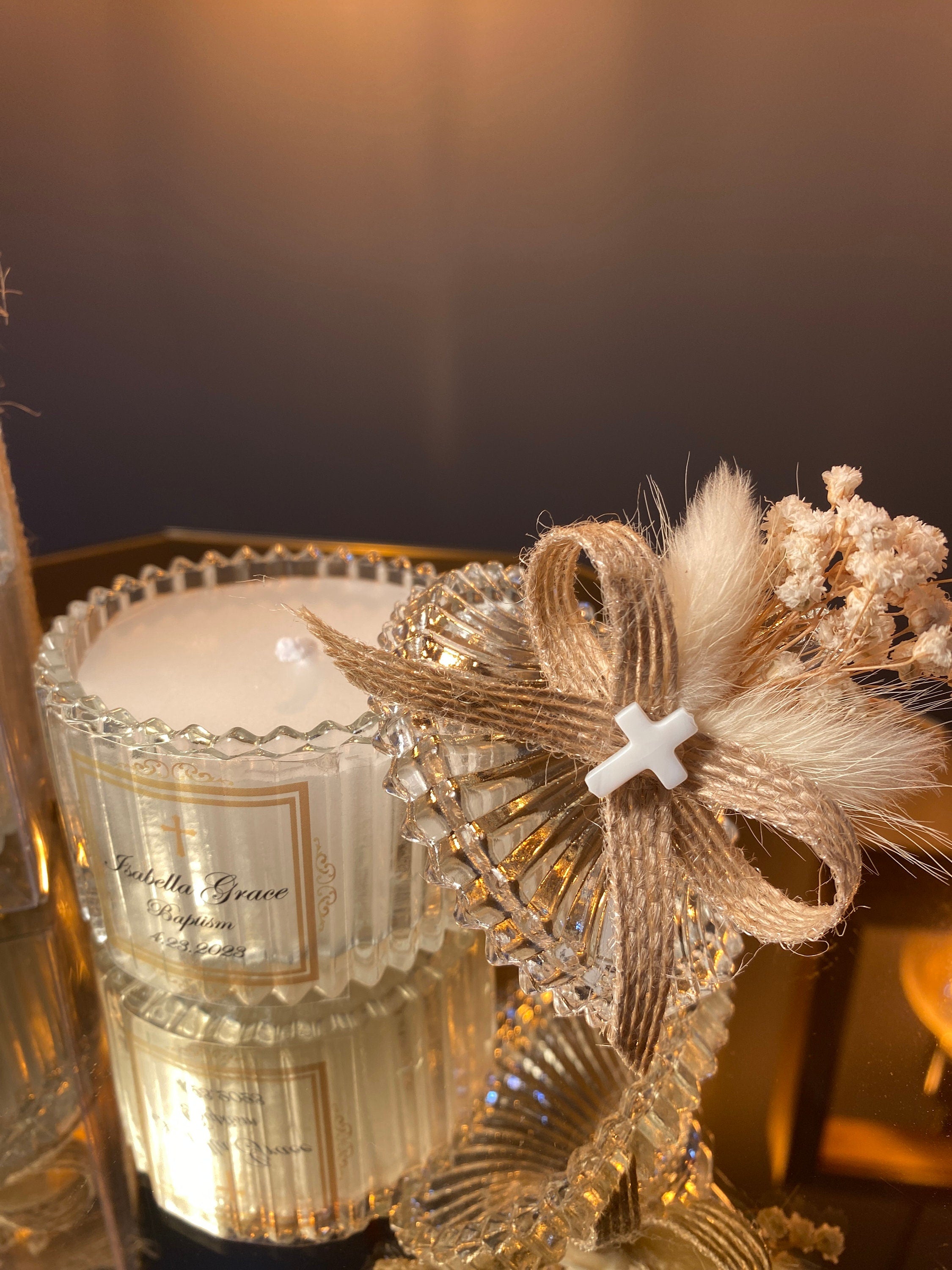 Religious Wedding Thank You Favor for Guests • Elegant Birthday Candle • Personalized Wedding Candle with Pearl Cross