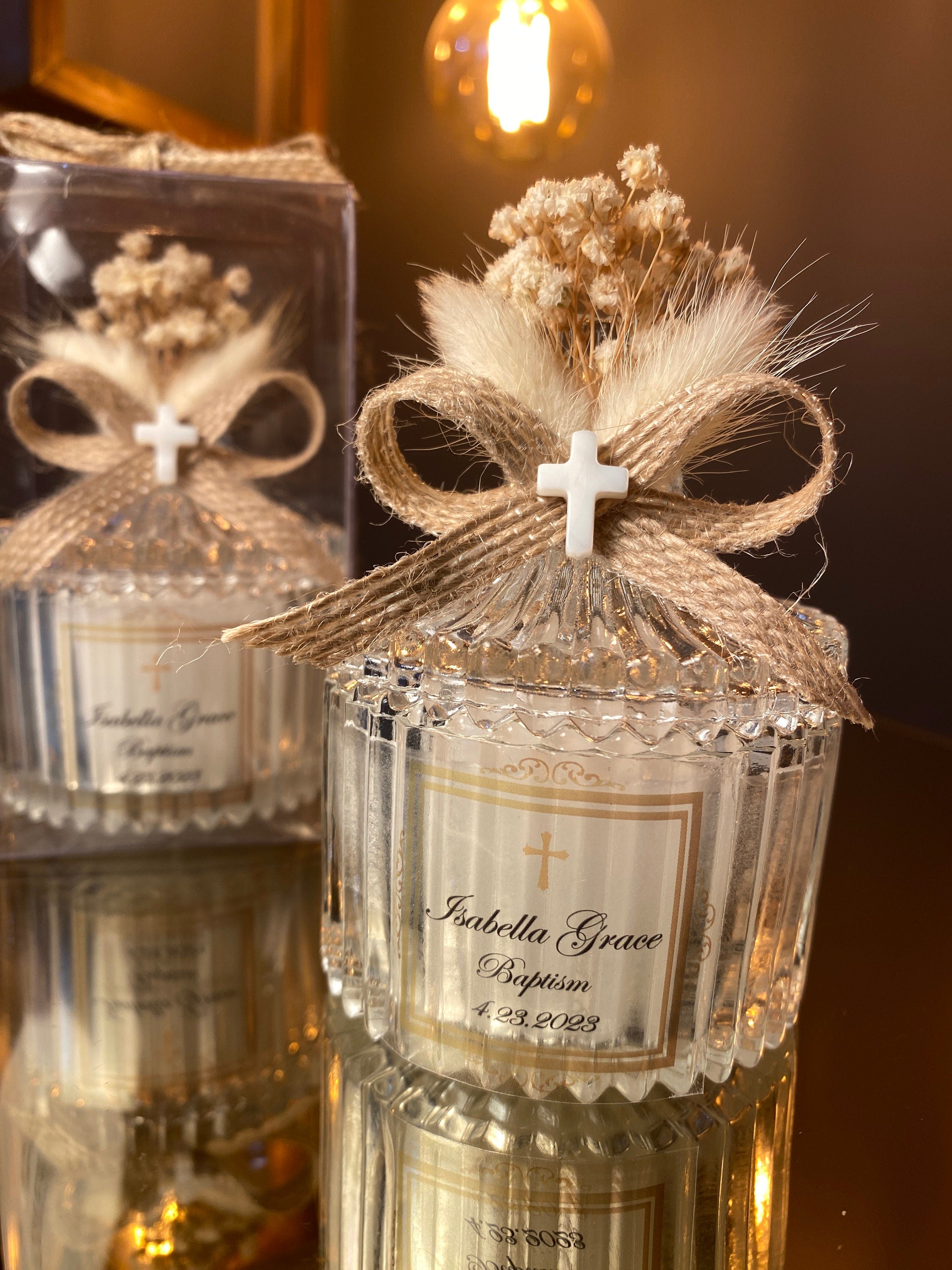 Religious Wedding Thank You Favor for Guests • Elegant Birthday Candle • Personalized Wedding Candle with Pearl Cross