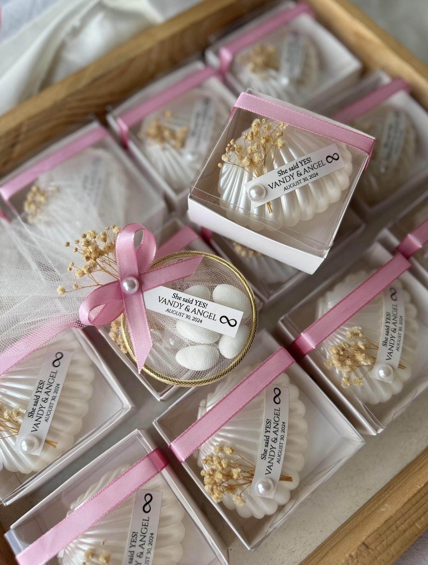 Handmade Mica Sea Shell Candle Baby Shower Favors for Guest, Pearl Candle Favor with Flower, Baptism Thank You Favors, Baby boy Party Favors