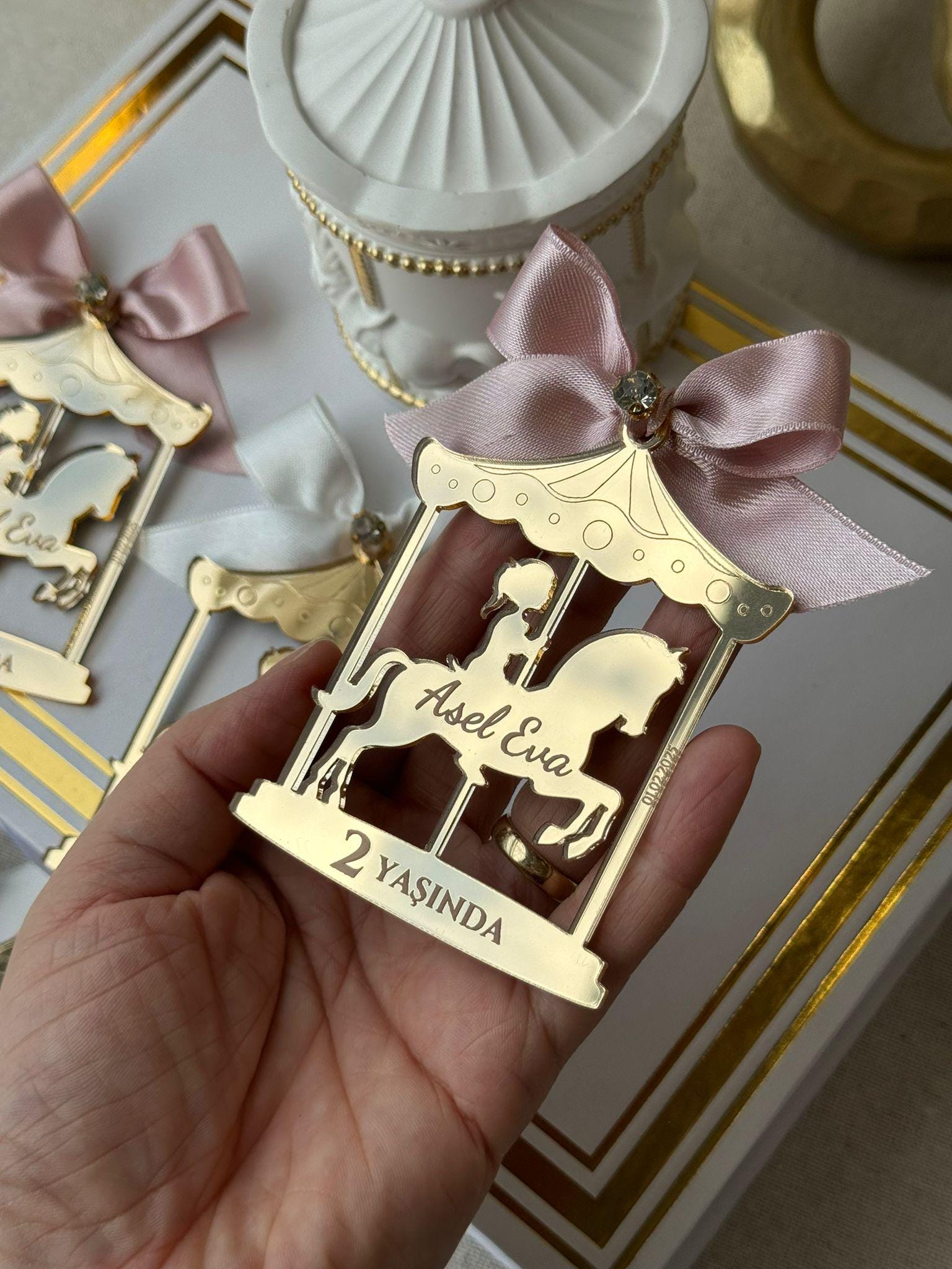 Personalized Birthday Carousel Mirror Magnet Party Favor, Baby Girl Baby Boy 1st Birthday Party Favors in bulk, Carousel Party Decorations