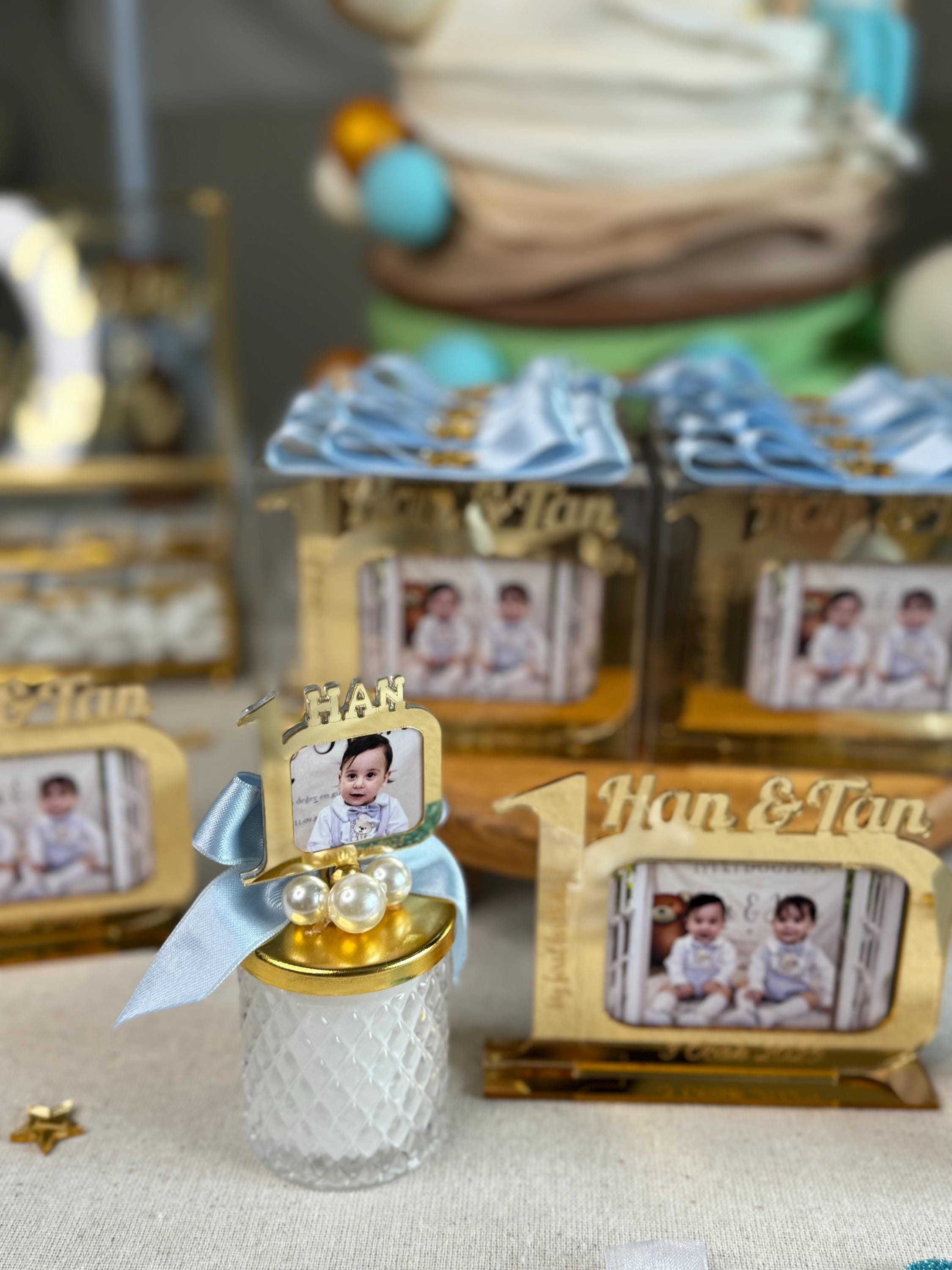 Personalized First Birthday Photo Frame Candle Favor for Guest , Unique Design 1st Birthday Boy and Girl Candle Favors, Baby Picture Frames