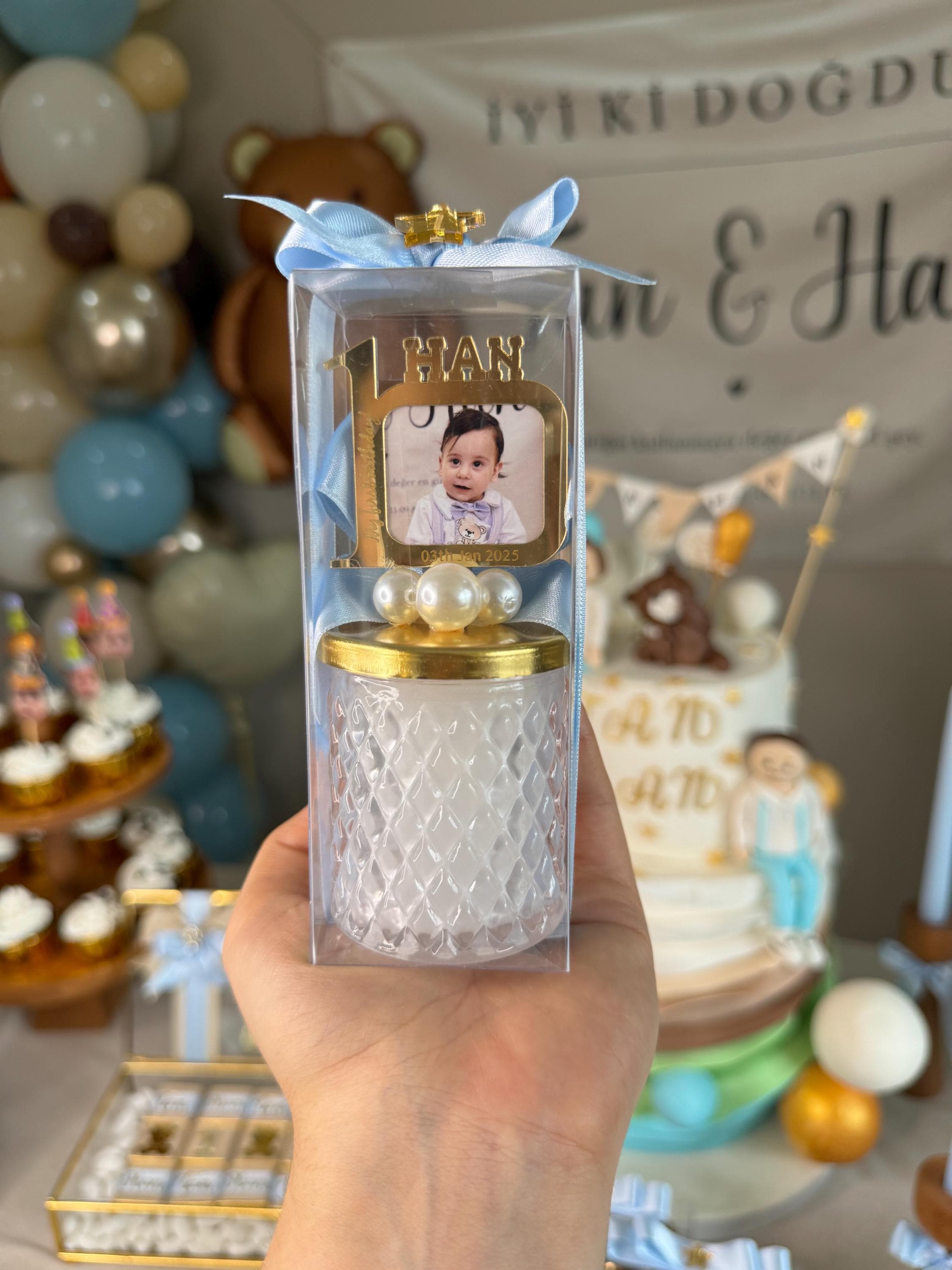 Personalized First Birthday Photo Frame Candle Favor for Guest , Unique Design 1st Birthday Boy and Girl Candle Favors, Baby Picture Frames
