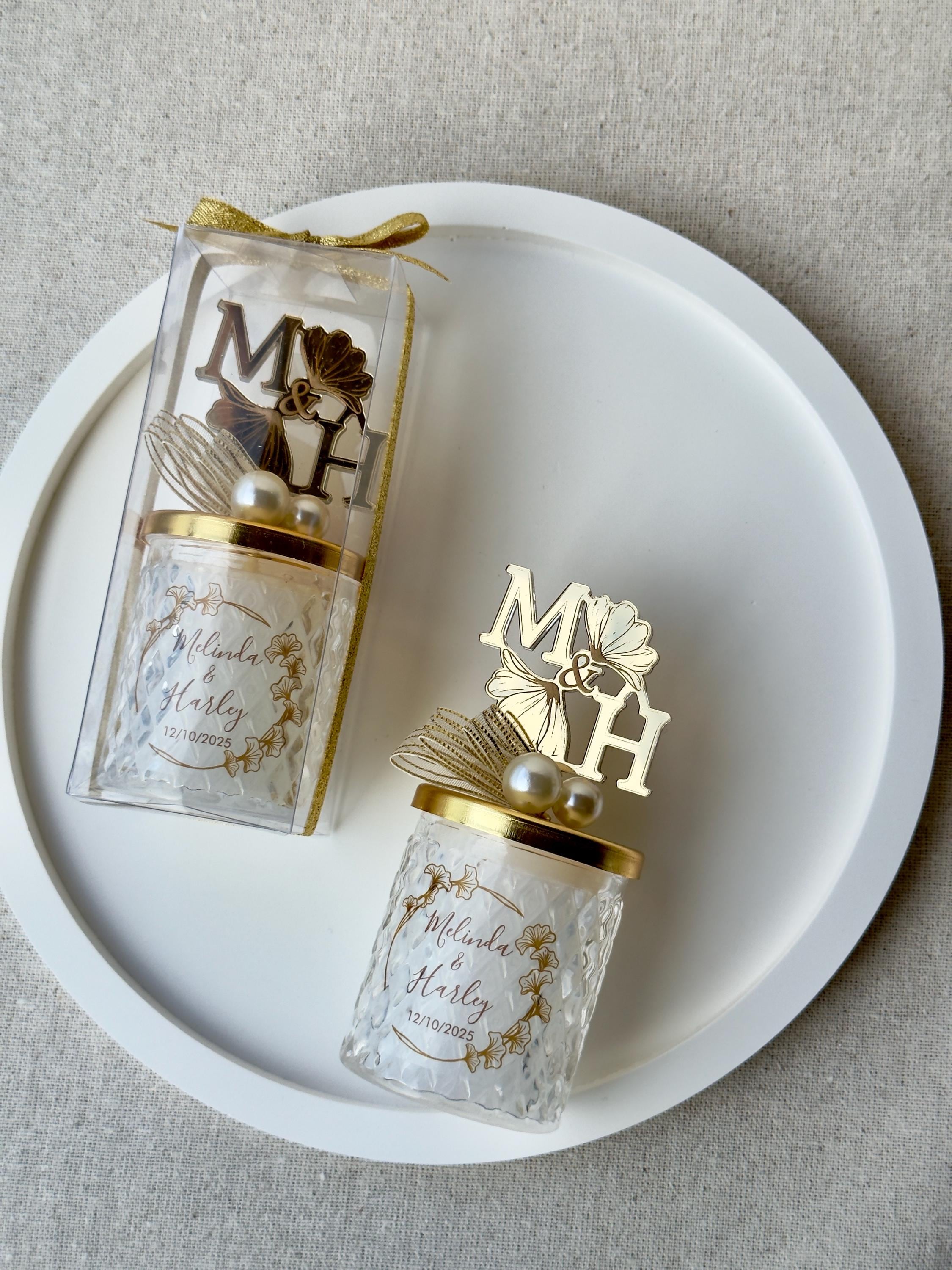 Unique Design Personalized Initials Monogram Lid Wedding Candle Favors • Luxury Monogram Candle Thank You Favors • Wedding Favors for Guests