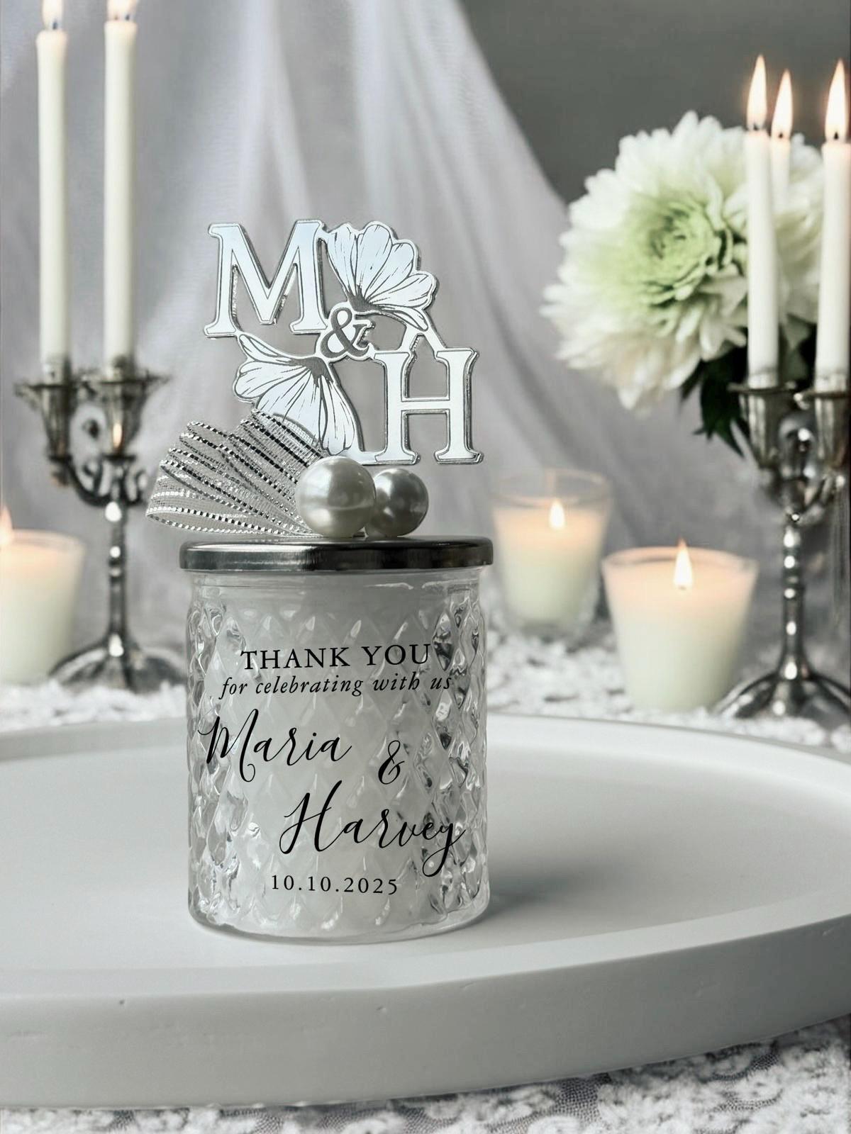 New Monogram Lid Wedding Candle Favors • Luxury Initial Monogram Candle Thank You Favors • Interlocking Monogram Wedding Favors for Guests