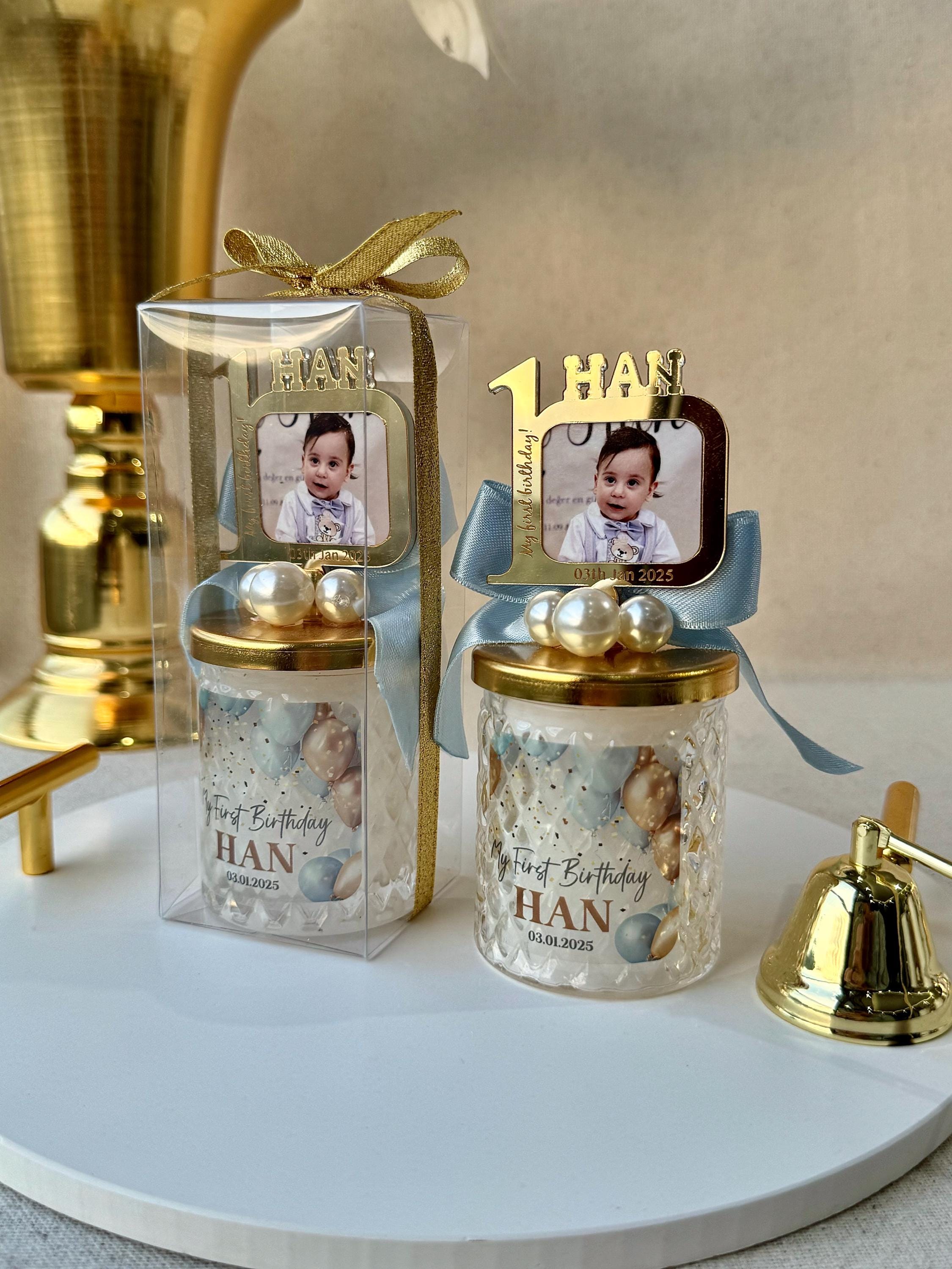 Personalized First Birthday Photo Frame Candle Favor for Guest , Unique Design 1st Birthday Boy and Girl Candle Favors, Baby Picture Frames