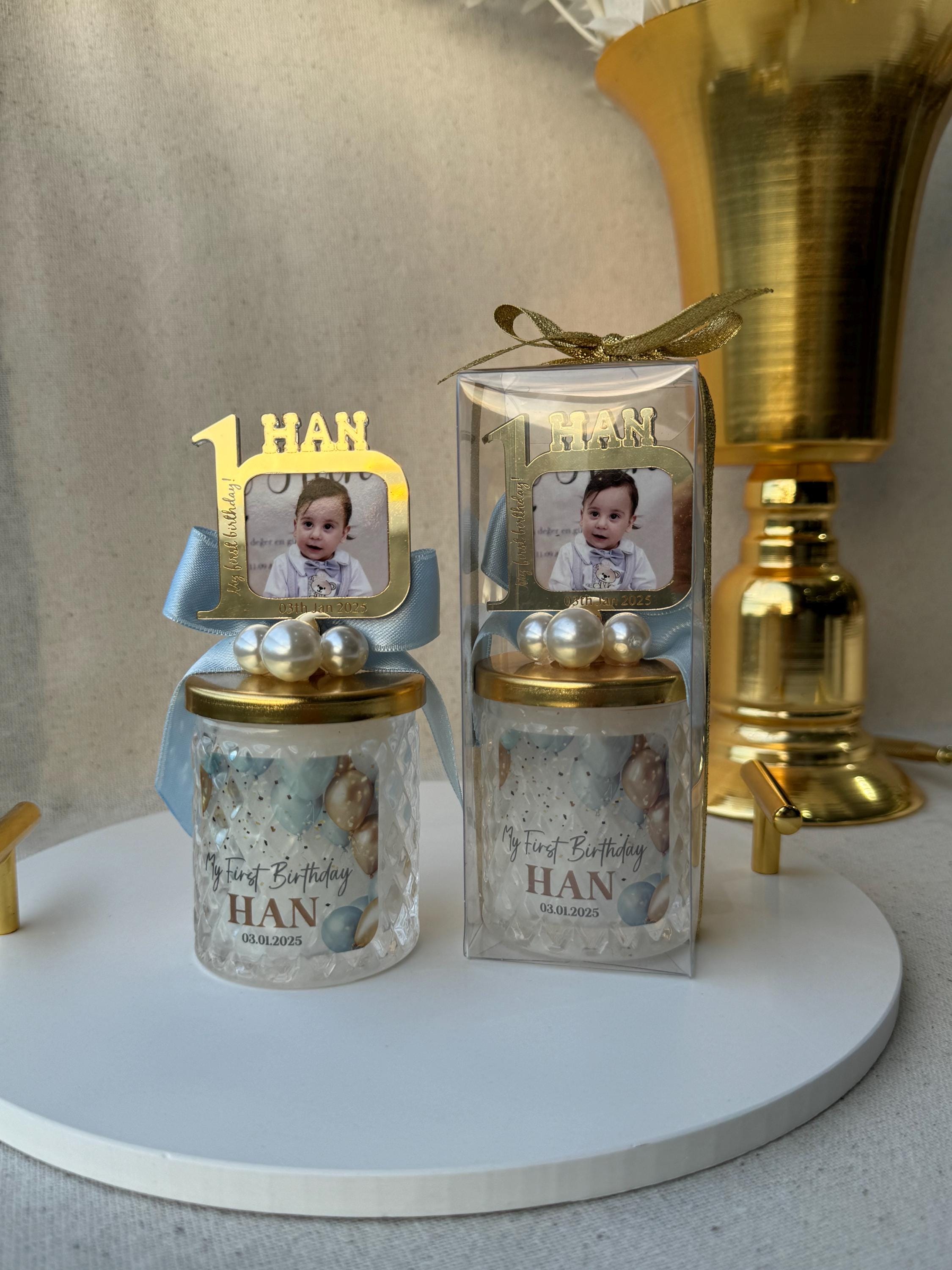 Personalized First Birthday Photo Frame Candle Favor for Guest , Unique Design 1st Birthday Boy and Girl Candle Favors, Baby Picture Frames