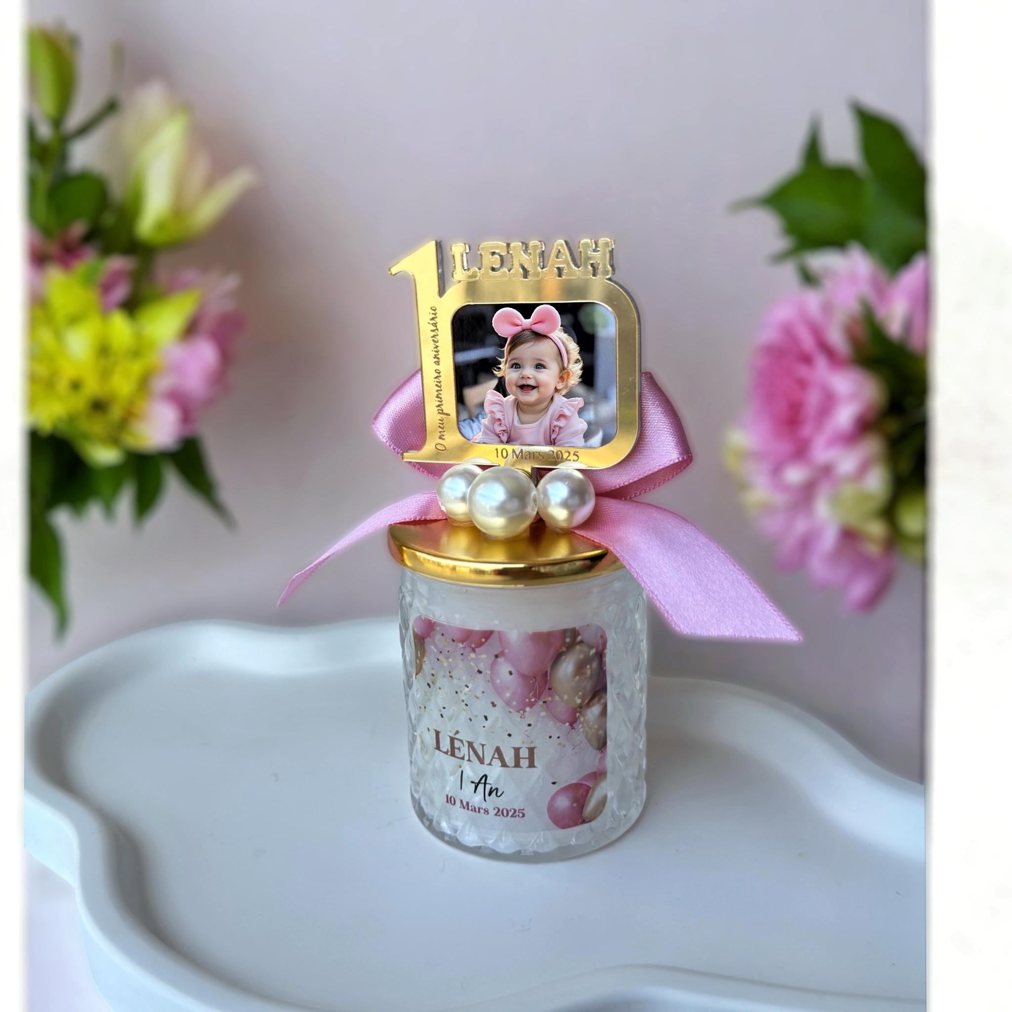 Personalized First Birthday Photo Frame Candle Favor for Guest , Unique Design 1st Birthday Boy and Girl Candle Favors, Baby Picture Frames