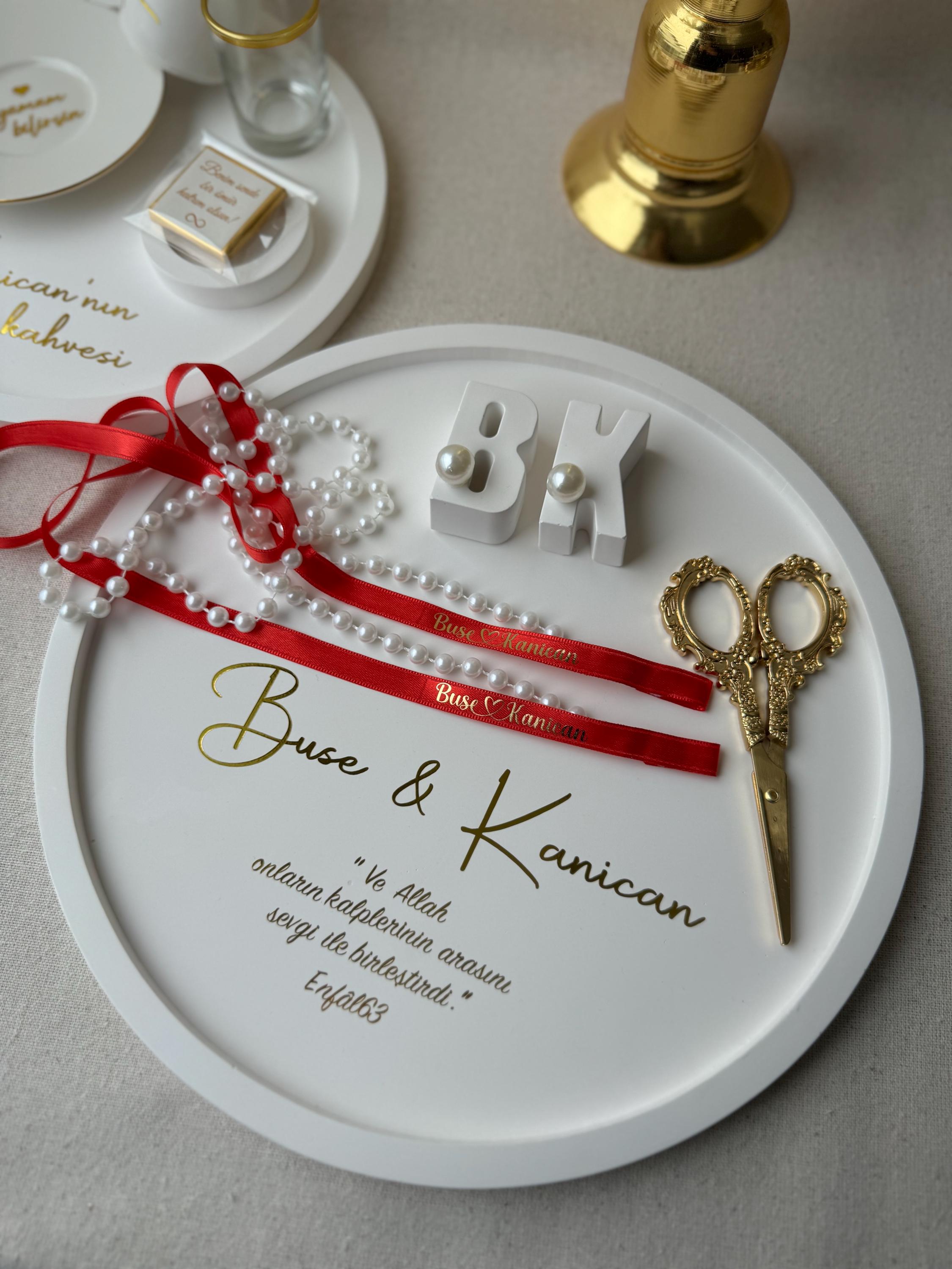 Handmade Engagement & Groom’s Coffee Tray Set – Personalized with Gold Foil, Söz Nişan Tepsisi Damat Kahve Tepsisi, Verlobungstablett