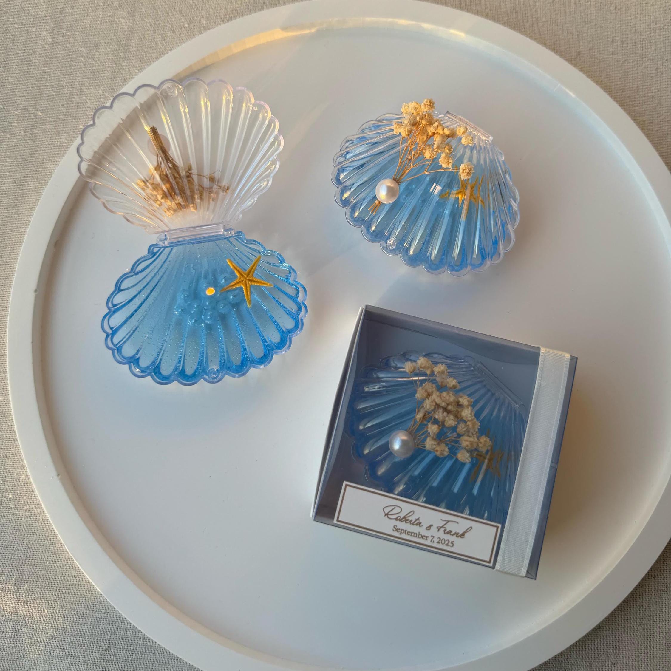 Handmade Ocean Theme Beach Wedding Pearl and Sea Shell Candle Favors for Guests, Pearl Candle Favor Decorated with Flower, Thank You Favors