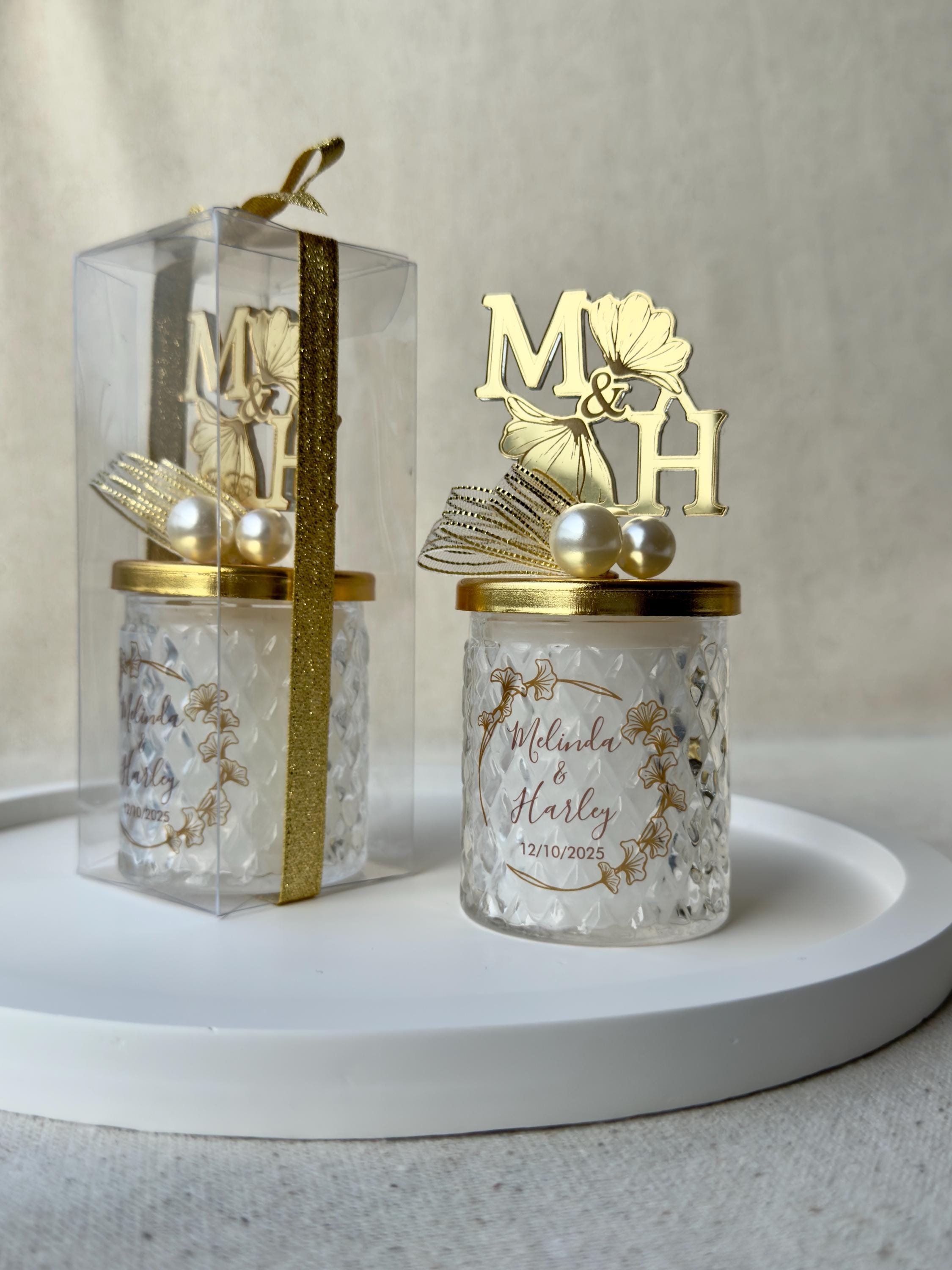 Unique Design Personalized Initials Monogram Lid Wedding Candle Favors • Luxury Monogram Candle Thank You Favors • Wedding Favors for Guests
