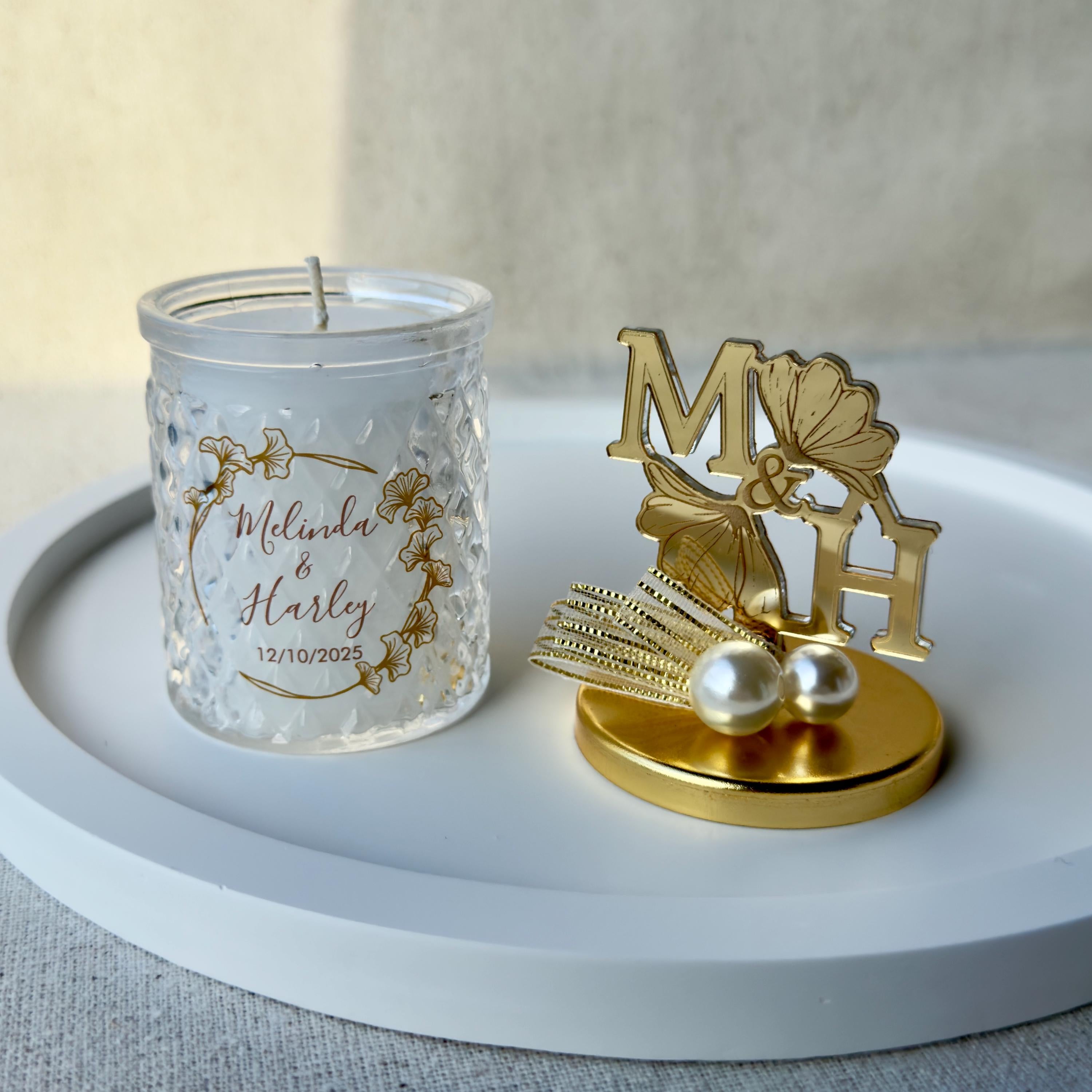 Unique Design Personalized Initials Monogram Lid Wedding Candle Favors • Luxury Monogram Candle Thank You Favors • Wedding Favors for Guests
