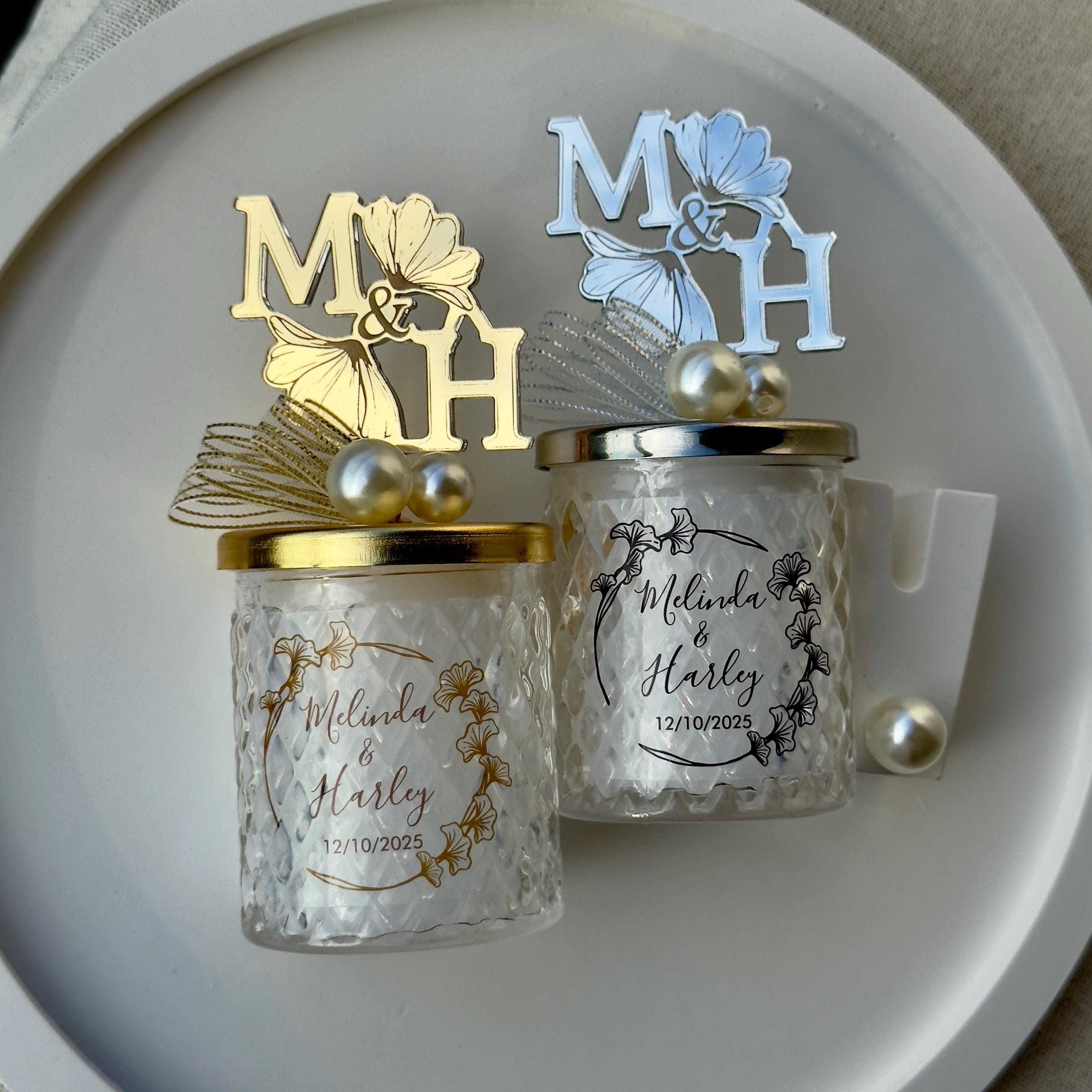 Unique Design Personalized Initials Monogram Lid Wedding Candle Favors • Luxury Monogram Candle Thank You Favors • Wedding Favors for Guests