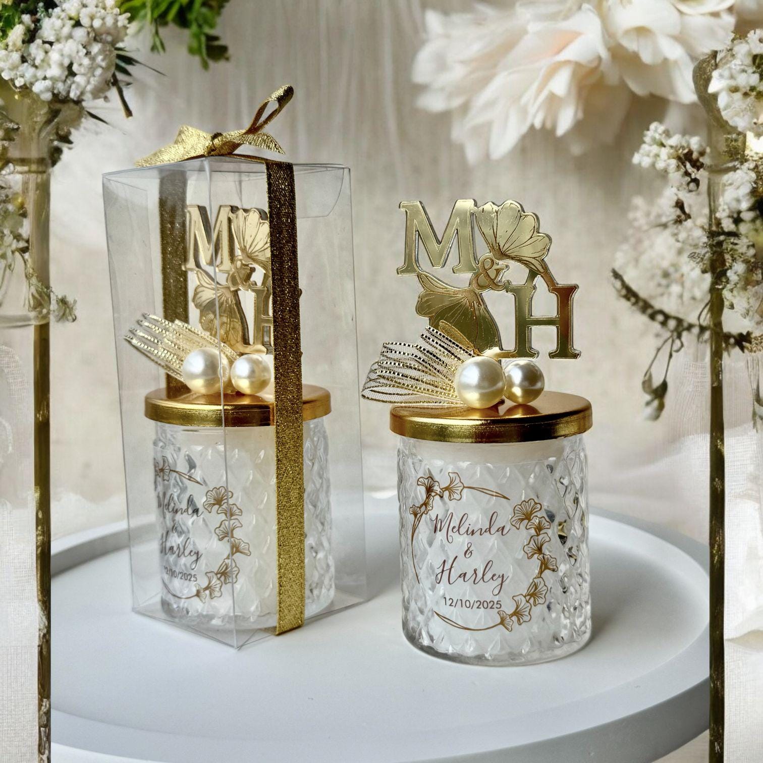 Unique Design Personalized Initials Monogram Lid Wedding Candle Favors • Luxury Monogram Candle Thank You Favors • Wedding Favors for Guests