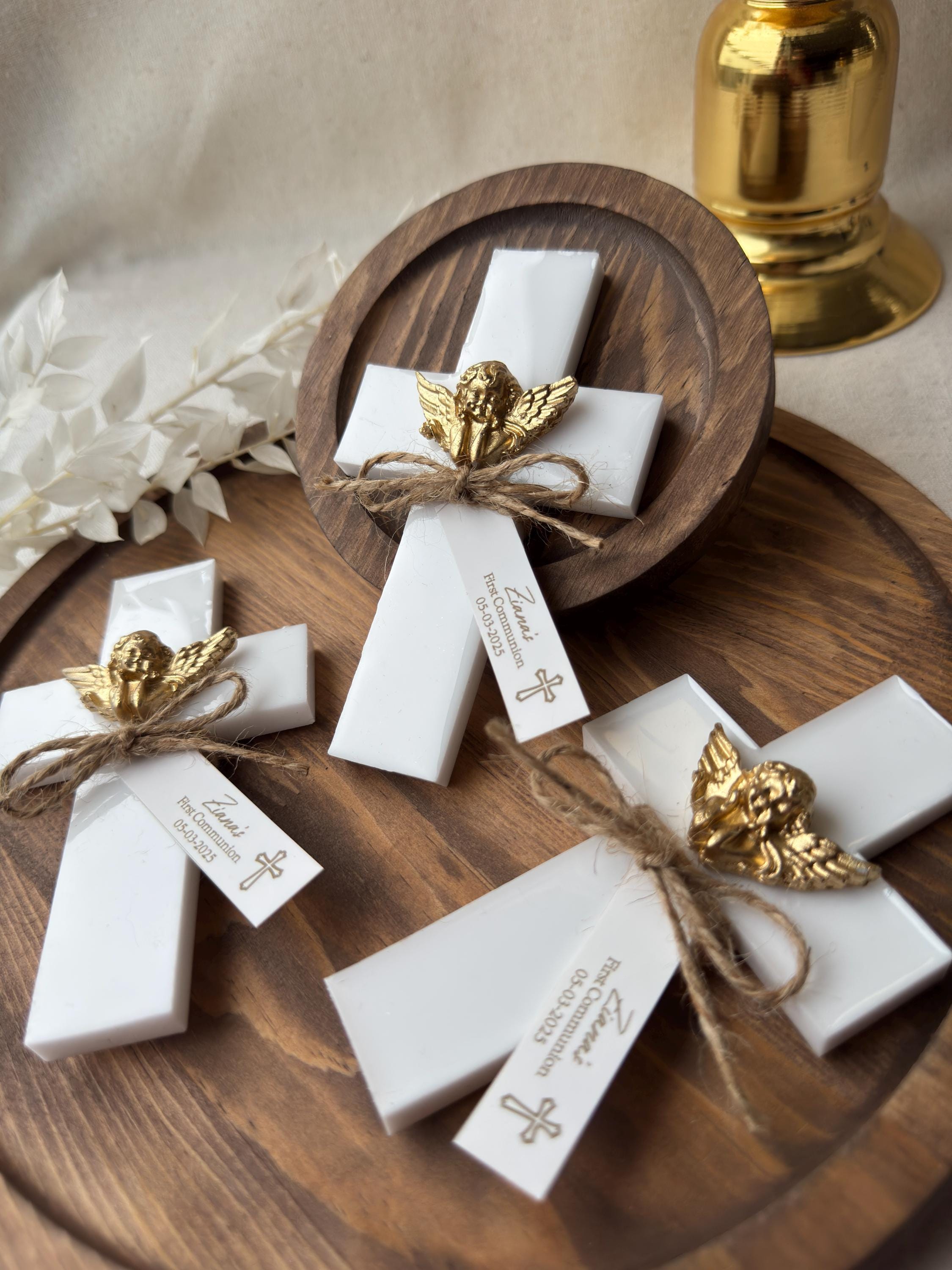 Personalized Baptism Party Magnet Favors, Handmade Cross Magnet With Angel, Mi Bautizo, Communion Favor, Christening Favor For Guest