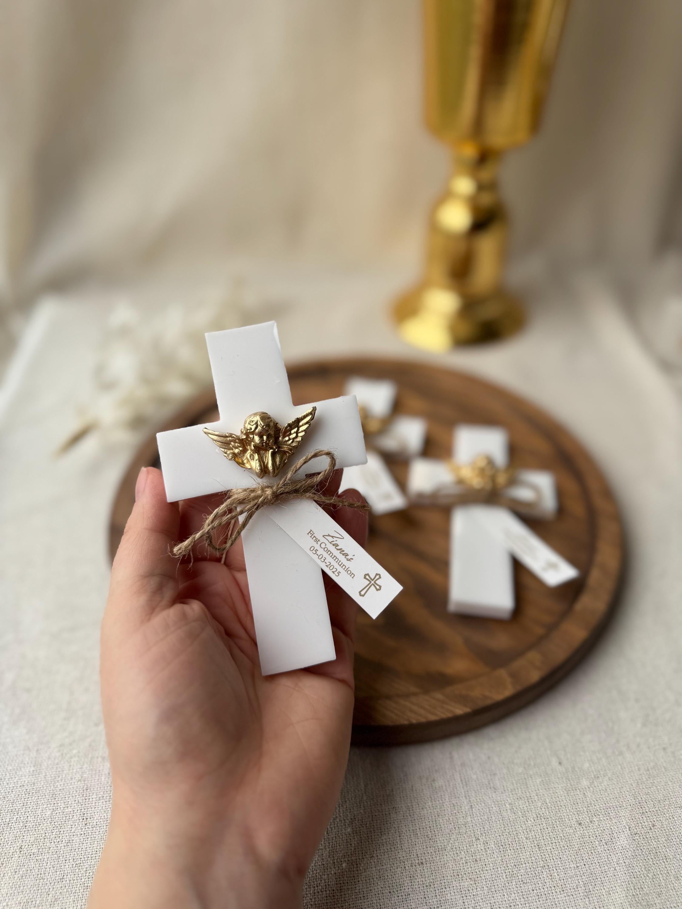Personalized Baptism Party Magnet Favors, Handmade Cross Magnet With Angel, Mi Bautizo, Communion Favor, Christening Favor For Guest