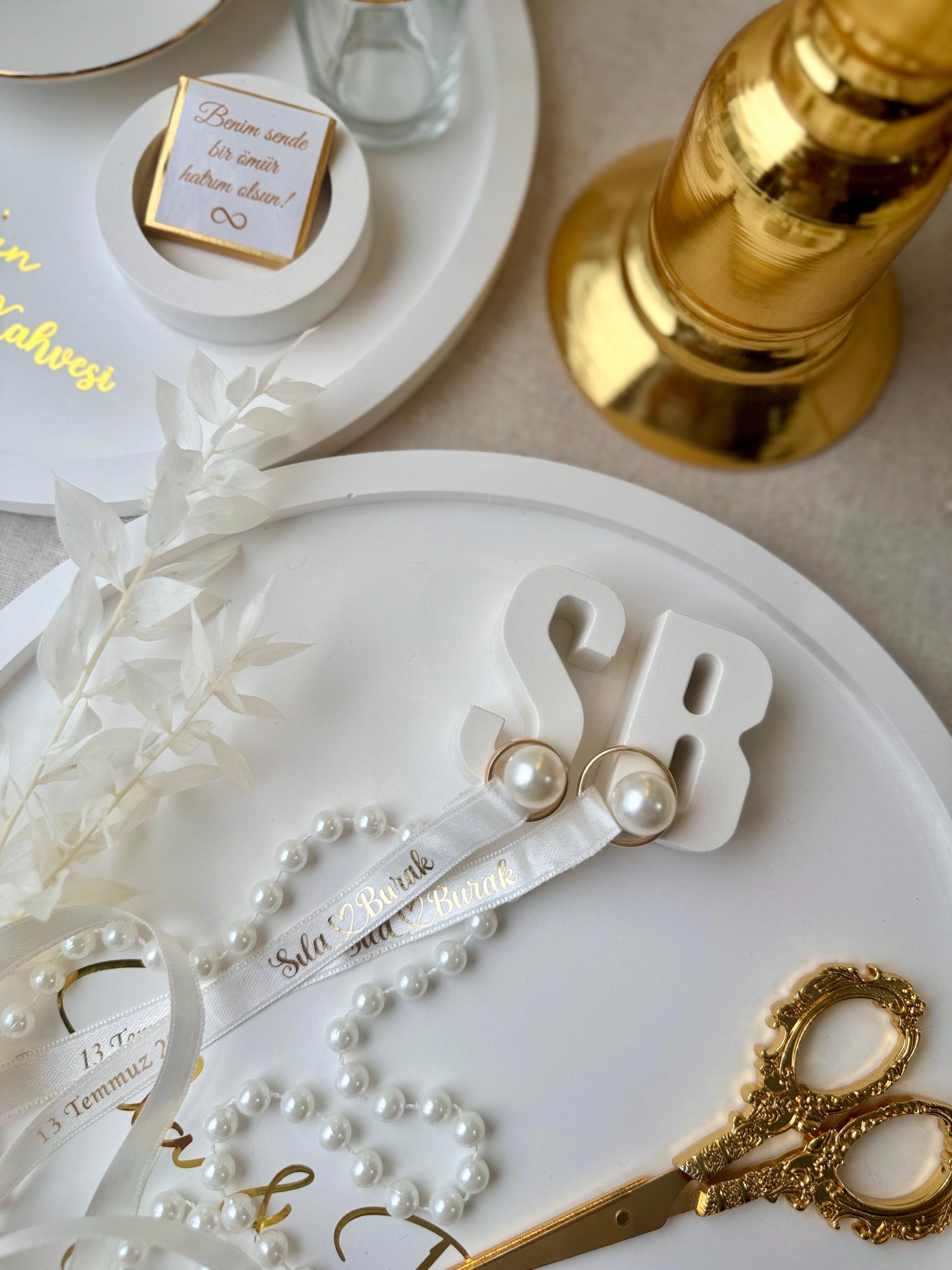 Handmade Engagement & Groom’s Coffee Tray Set – Personalized with Gold Foil, Söz Nişan Tepsisi Damat Kahve Tepsisi, Verlobungstablett