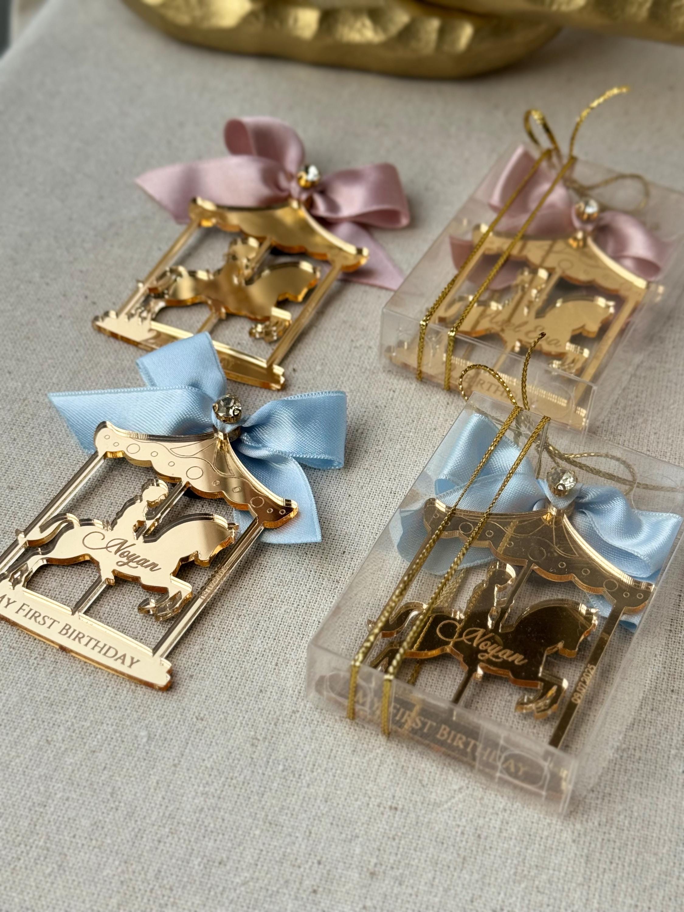Personalized Birthday Carousel Mirror Magnet Party Favor, Baby Girl Baby Boy 1st Birthday Party Favors in bulk, Carousel Party Decorations