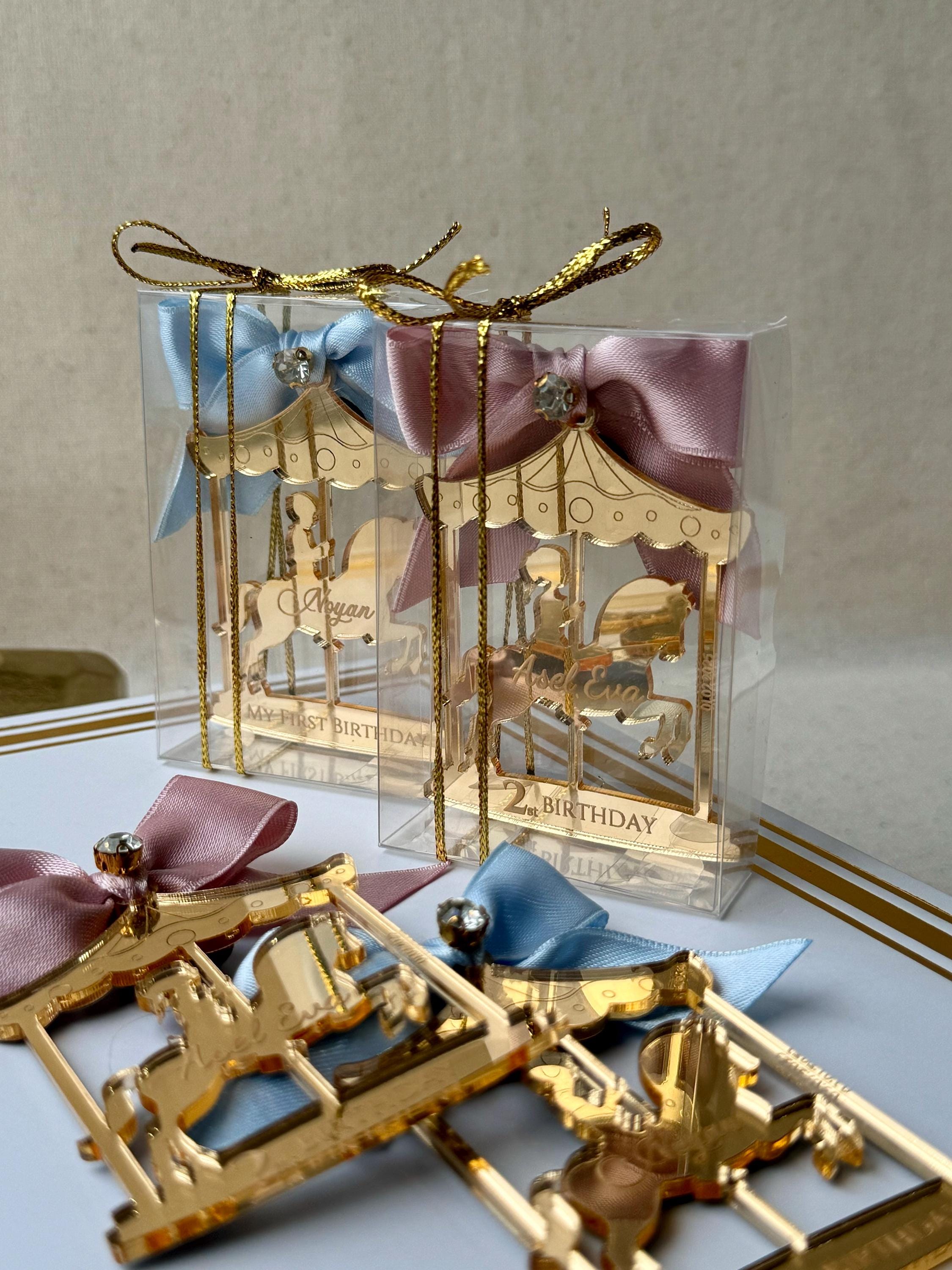 Personalized Birthday Carousel Mirror Magnet Party Favor, Baby Girl Baby Boy 1st Birthday Party Favors in bulk, Carousel Party Decorations