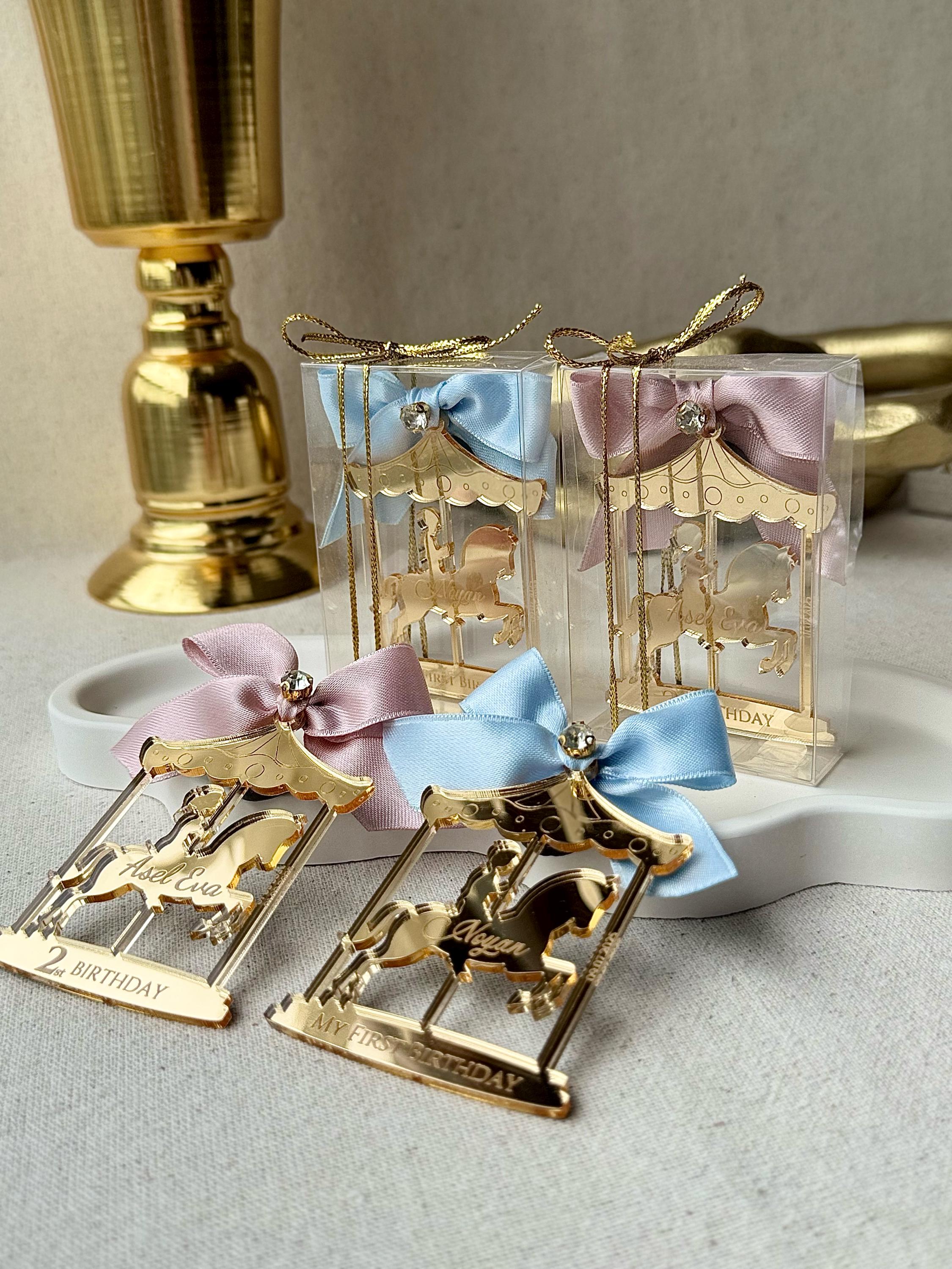 Personalized Birthday Carousel Mirror Magnet Party Favor, Baby Girl Baby Boy 1st Birthday Party Favors in bulk, Carousel Party Decorations