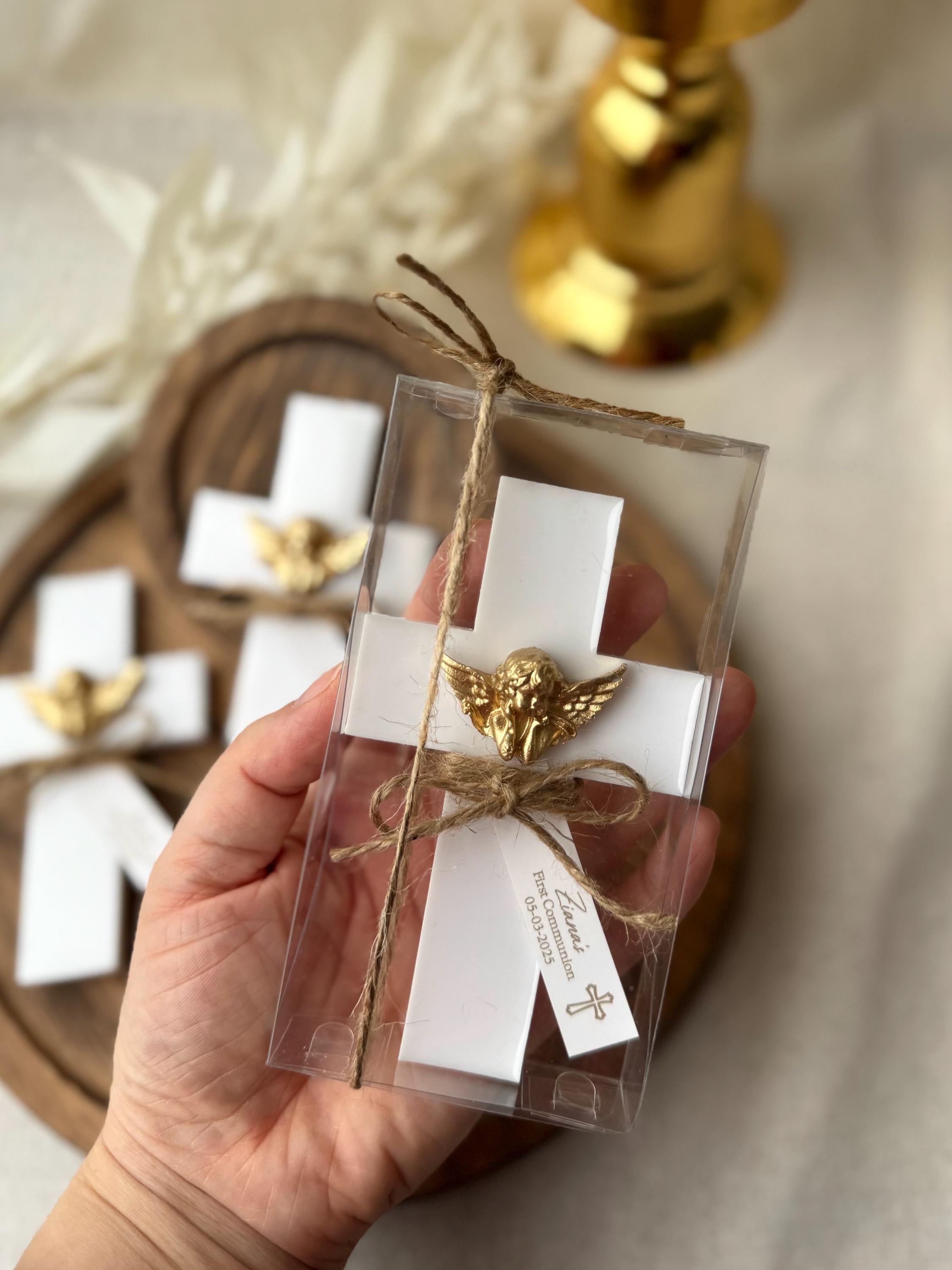 Personalized Baptism Party Magnet Favors, Handmade Cross Magnet With Angel, Mi Bautizo, Communion Favor, Christening Favor For Guest
