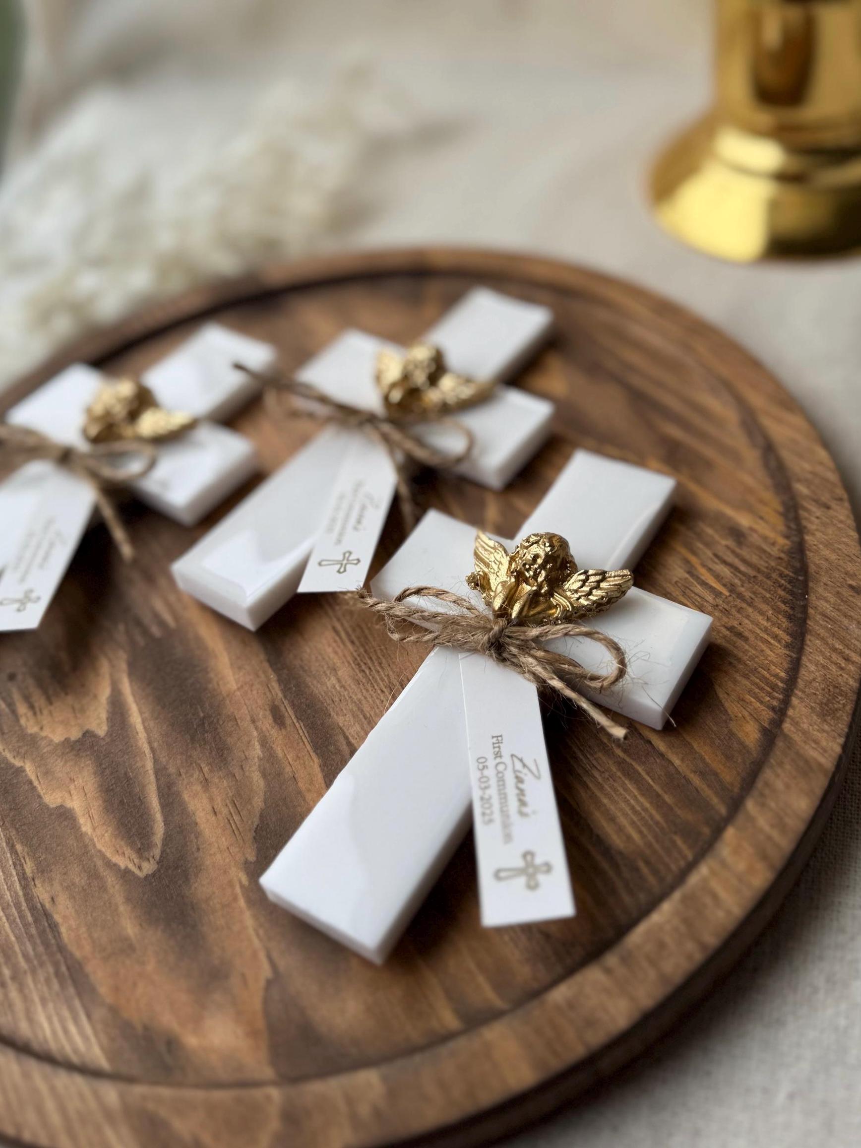 Personalized Baptism Party Magnet Favors, Handmade Cross Magnet With Angel, Mi Bautizo, Communion Favor, Christening Favor For Guest