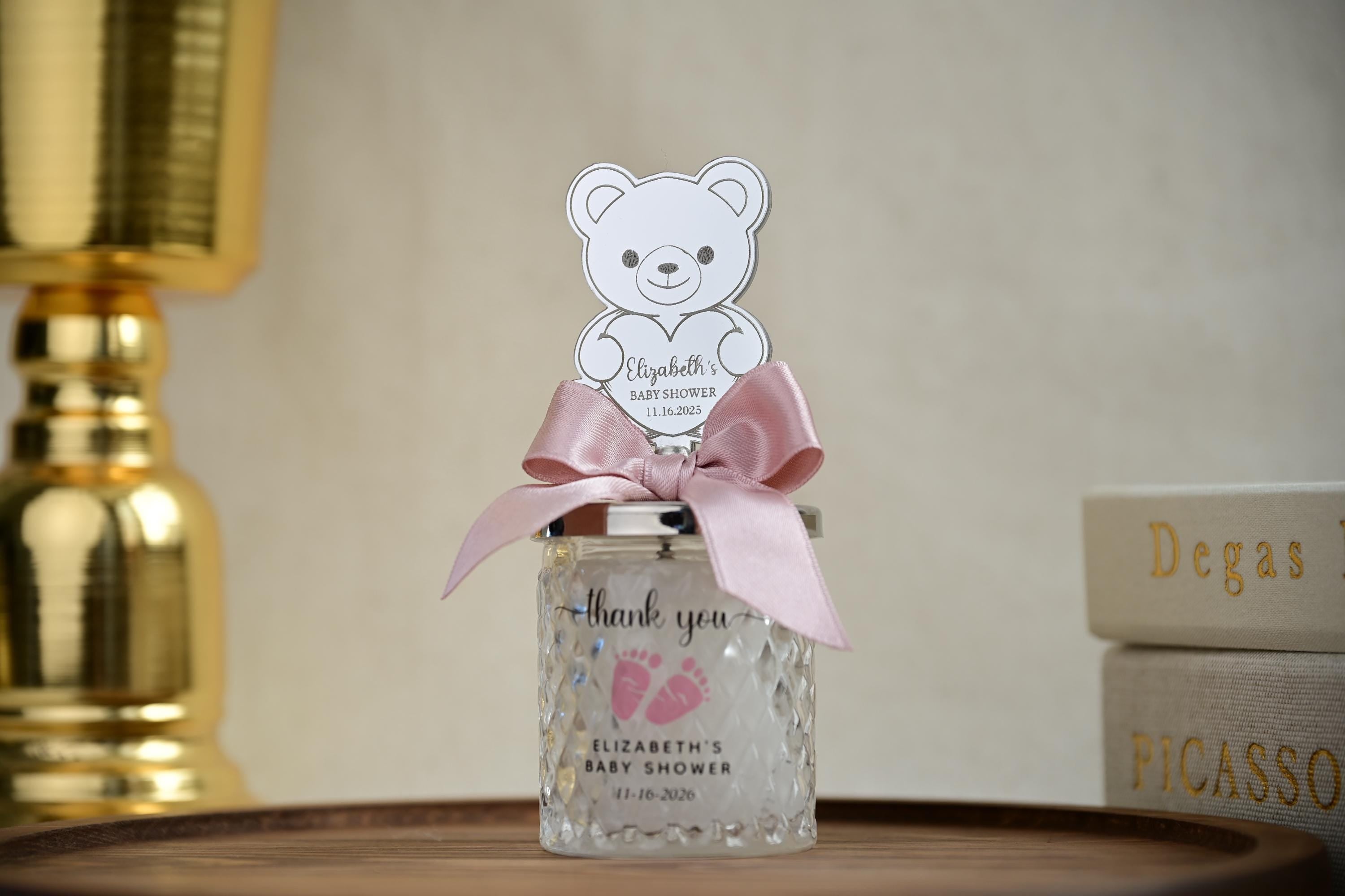 Welcome Baby Shower Favor Keepsake Glass Jar Teddy Bear First Birthday Party Present Infant Room Decor Sign Custom Gift Nursery Package