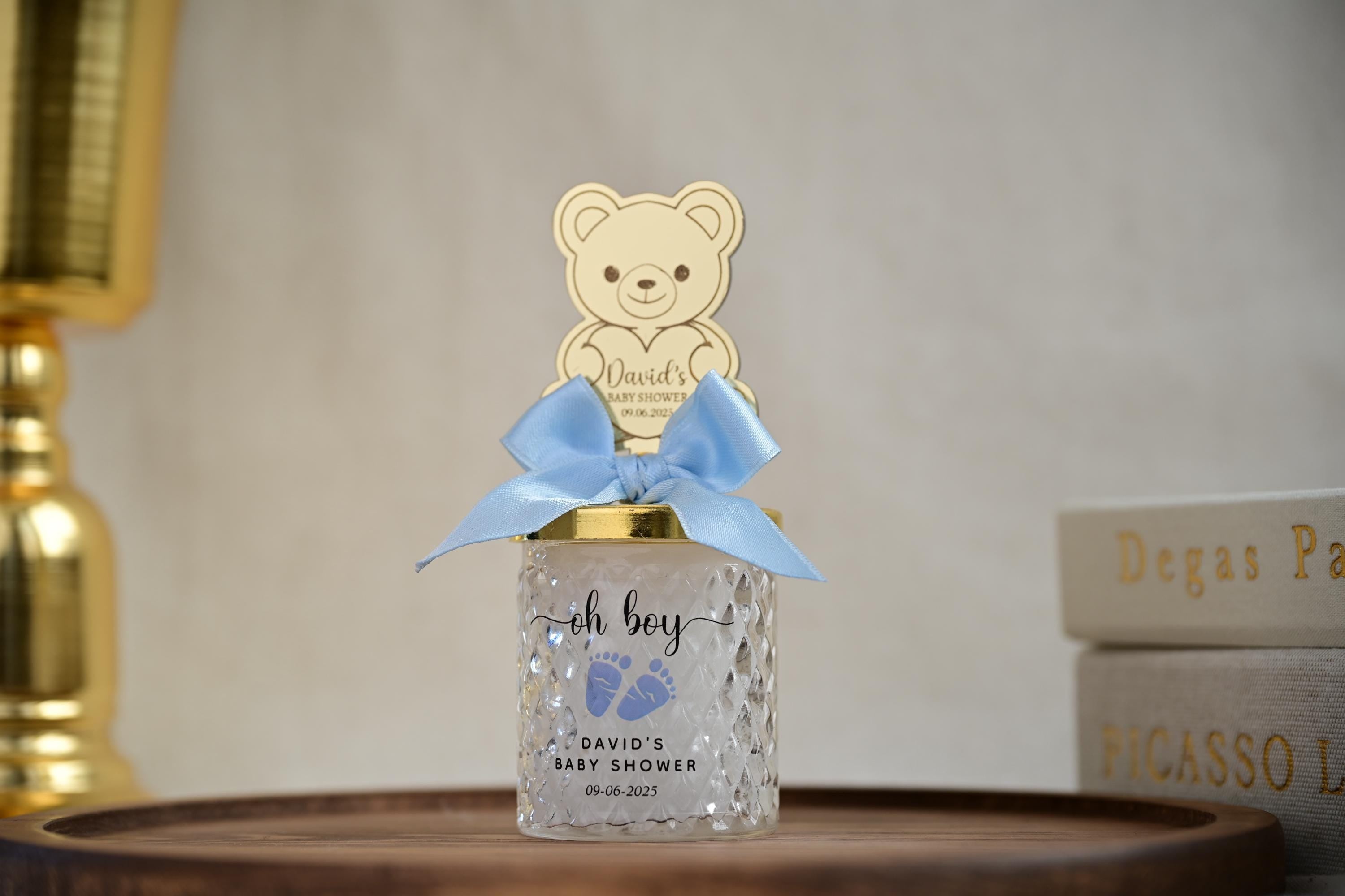 Welcome Baby Shower Favor Keepsake Glass Jar Teddy Bear First Birthday Party Present Infant Room Decor Sign Custom Gift Nursery Package