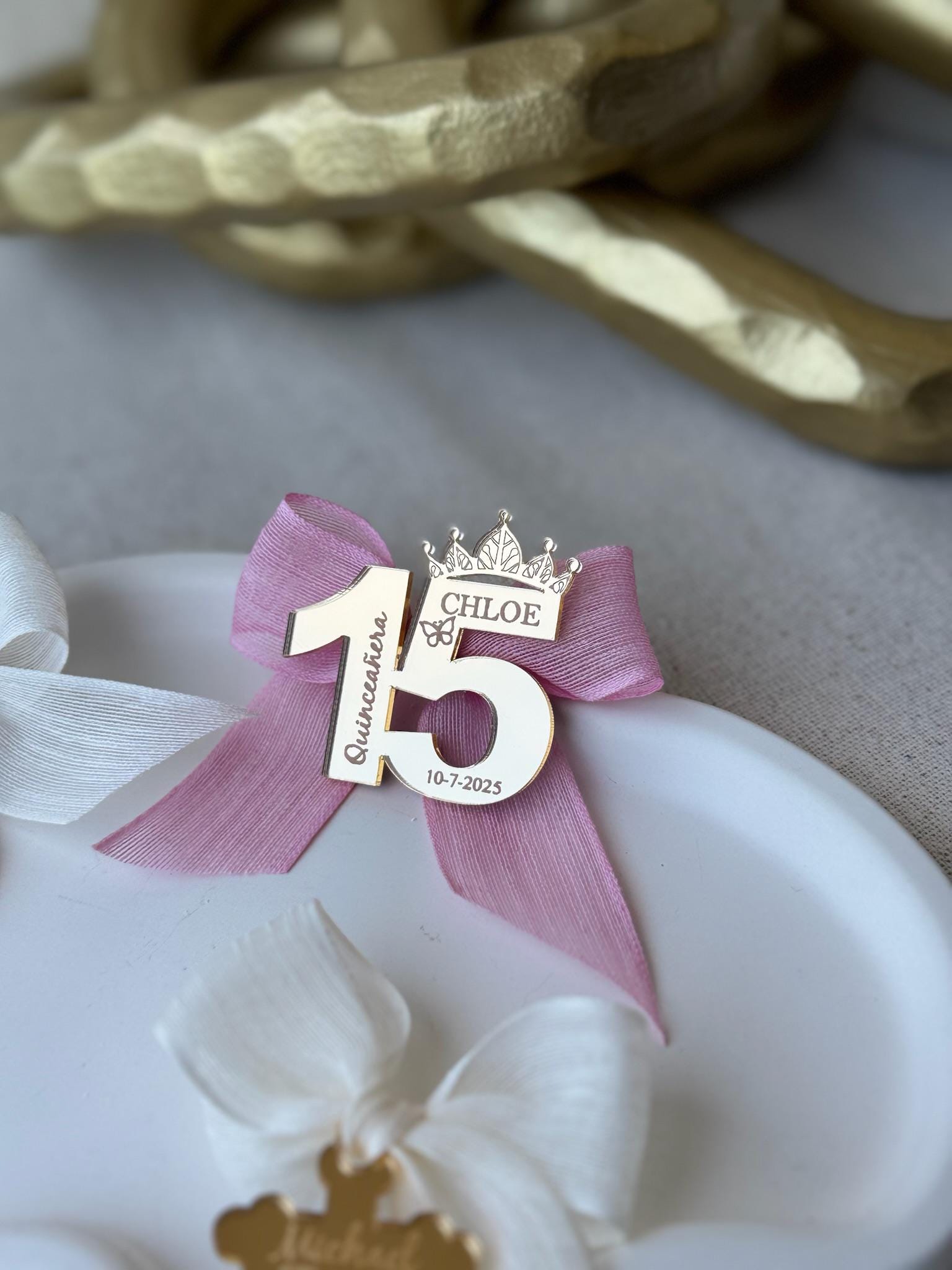 Mirror Acrylic Number Tag Personalized Table Marker Sweet Sixteen Quinceañera Essential Custom Party Display Gold Silver Material Premium Event Identifier Elegant Celebration Accessory Special Occasion Display Custom Name Option Beautiful