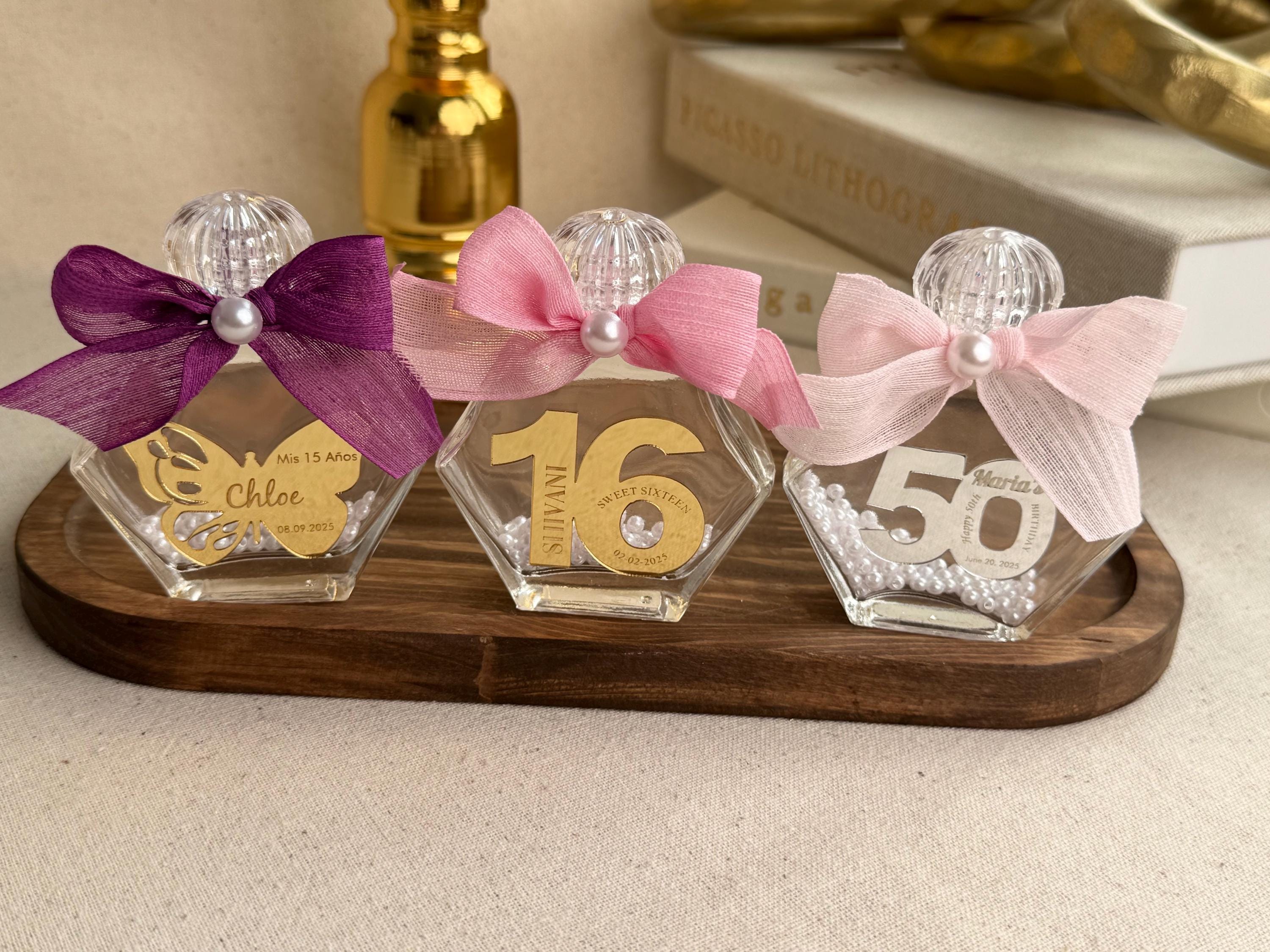Special Celebration Gift Personalized Glass Jar Custom Name Tag Design Pearl Accent Display Quality Construction Beautiful Mirror Finish Sweet Sixteen Quinceañera Present Elegant Party Favor Collection Decorative Elements Keepsake