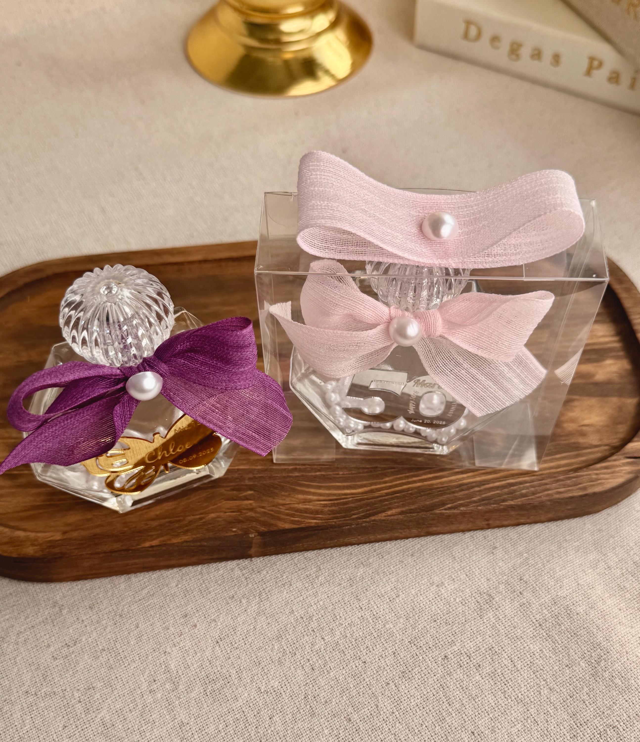 Elegant Party Favor Personalized Glass Container Custom Name Design Special Celebration Gift Pearl Accent Display Premium Quality Construction Beautiful Mirror Finish Sweet Sixteen Quinceañera Present Hexagonal Jar Collection Decorative