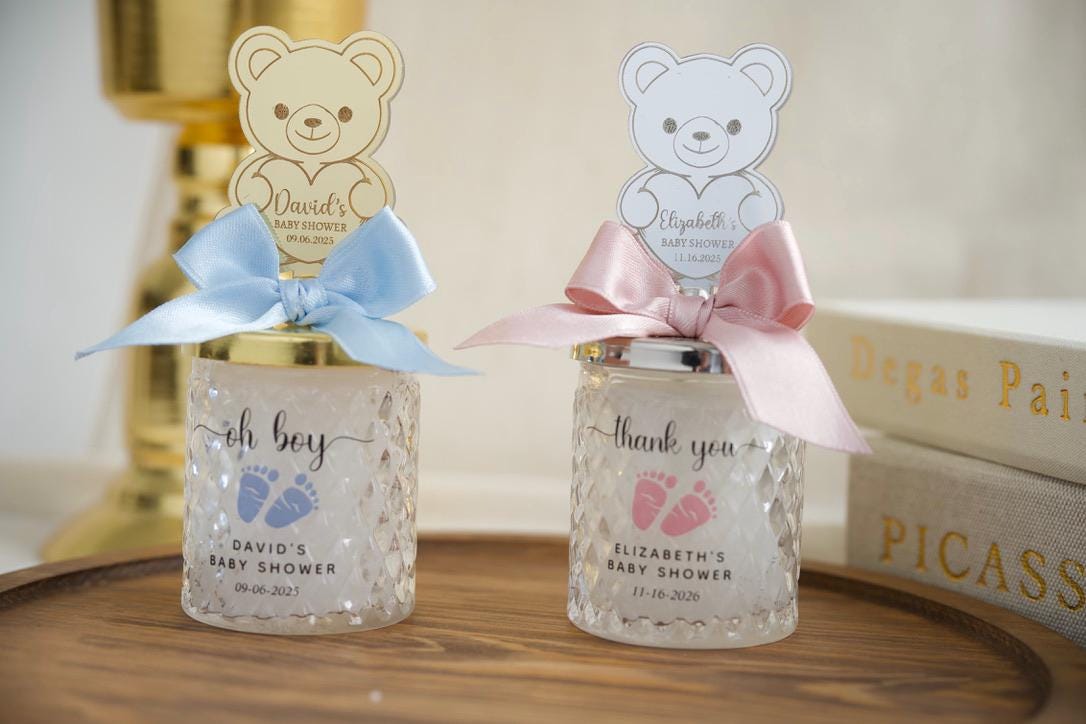 Welcome Baby Shower Favor Keepsake Glass Jar Teddy Bear First Birthday Party Present Infant Room Decor Sign Custom Gift Nursery Package
