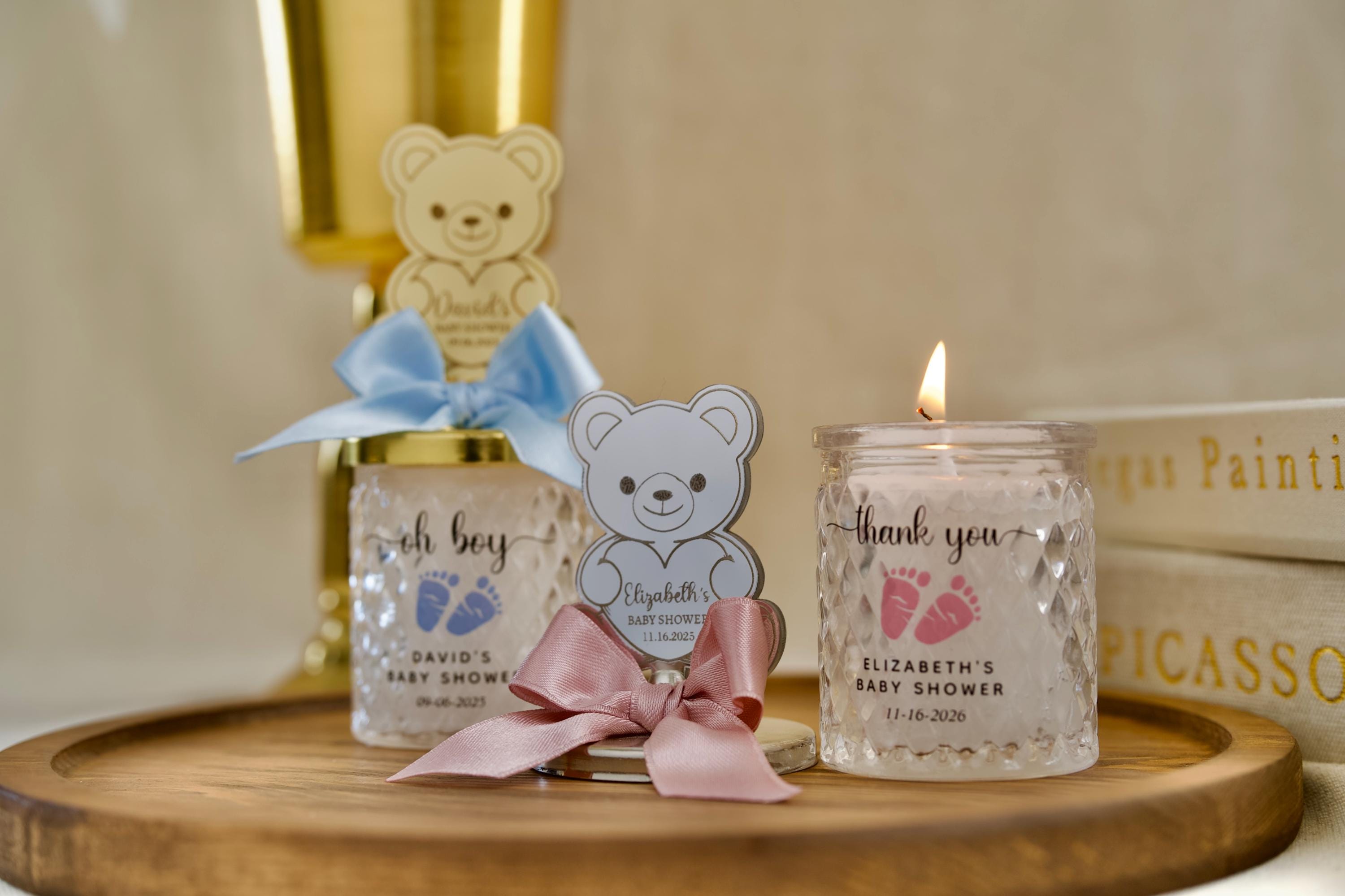 Welcome Baby Shower Favor Keepsake Glass Jar Teddy Bear First Birthday Party Present Infant Room Decor Sign Custom Gift Nursery Package