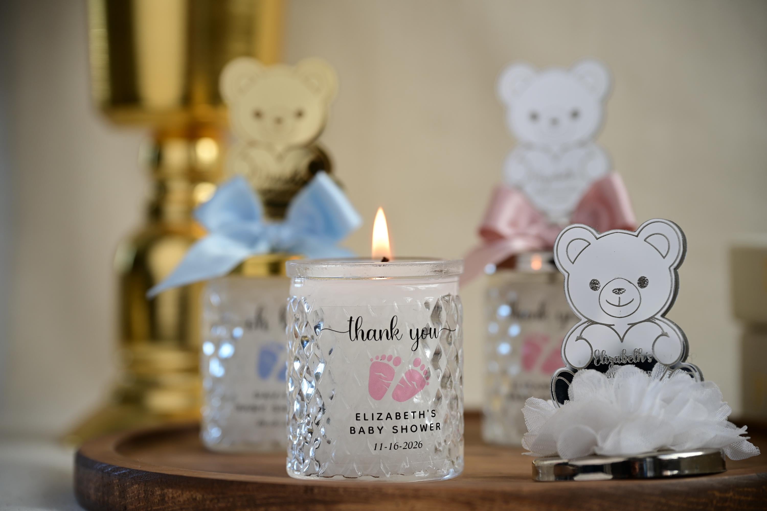 Welcome Baby Shower Favor Keepsake Glass Jar Teddy Bear First Birthday Party Present Infant Room Decor Sign Custom Gift Nursery Package