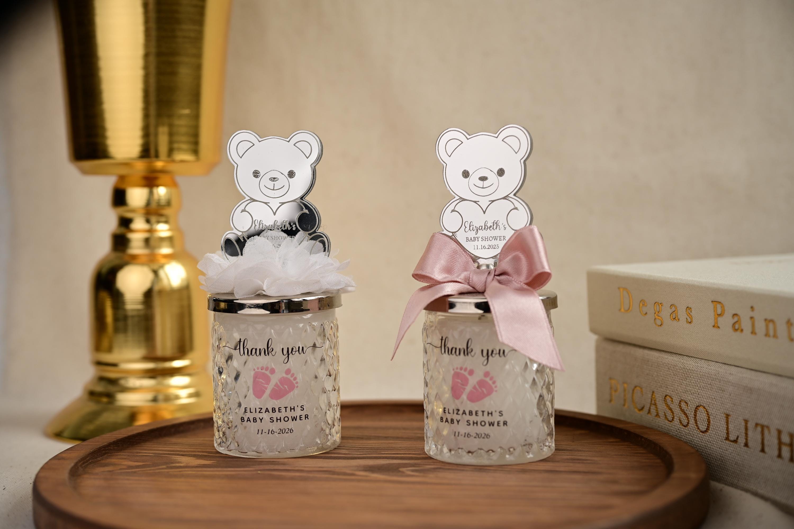 Welcome Baby Shower Favor Keepsake Glass Jar Teddy Bear First Birthday Party Present Infant Room Decor Sign Custom Gift Nursery Package