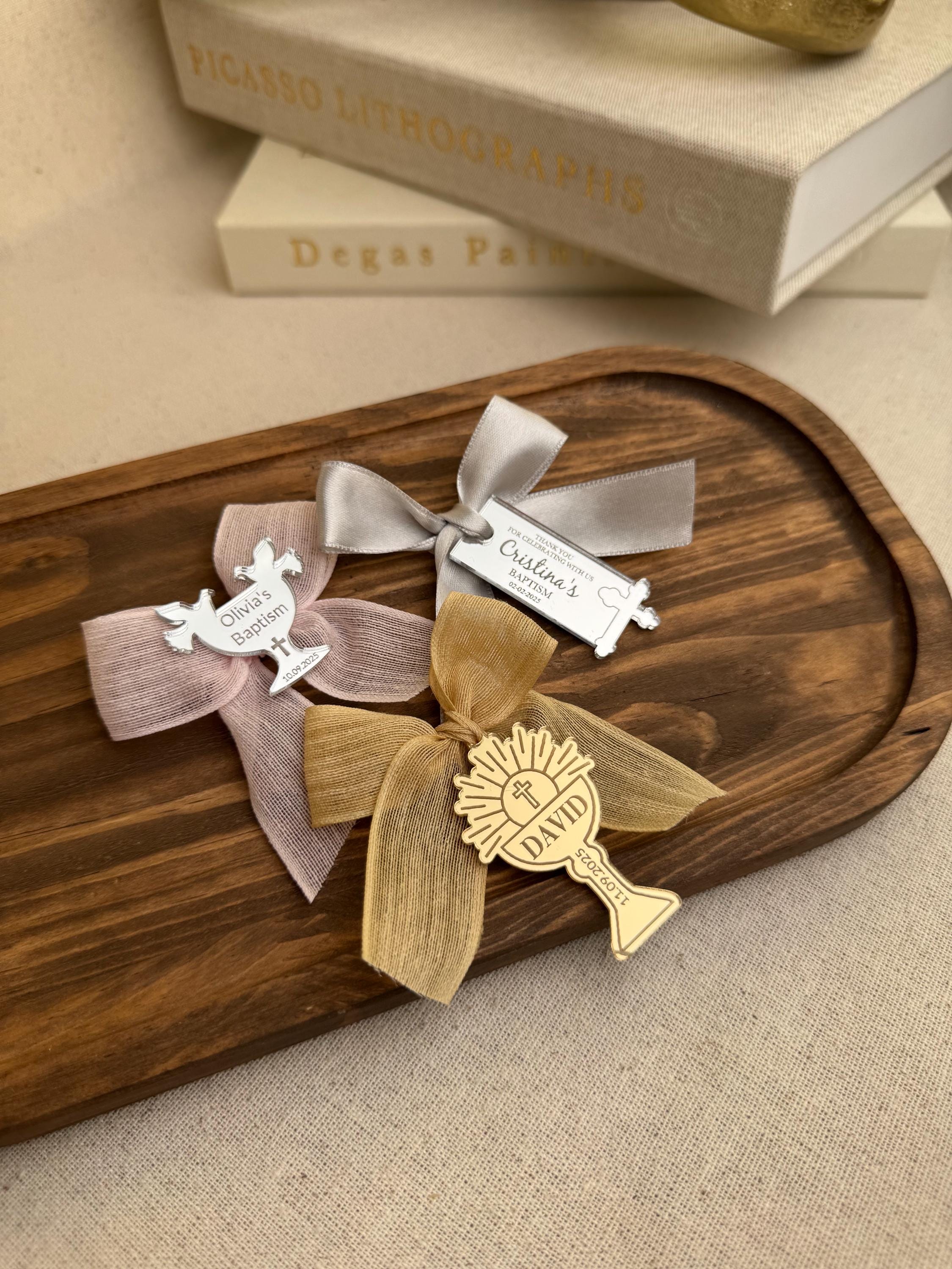 Mirror Finish Tag Collection Personalized Custom Design Premium Acrylic Material Elegant Religious Symbol Beautiful Celebration Keepsake Gold Silver Options Special Message Choice Perfect Ceremony Gift Customizable Text Lasting Memory