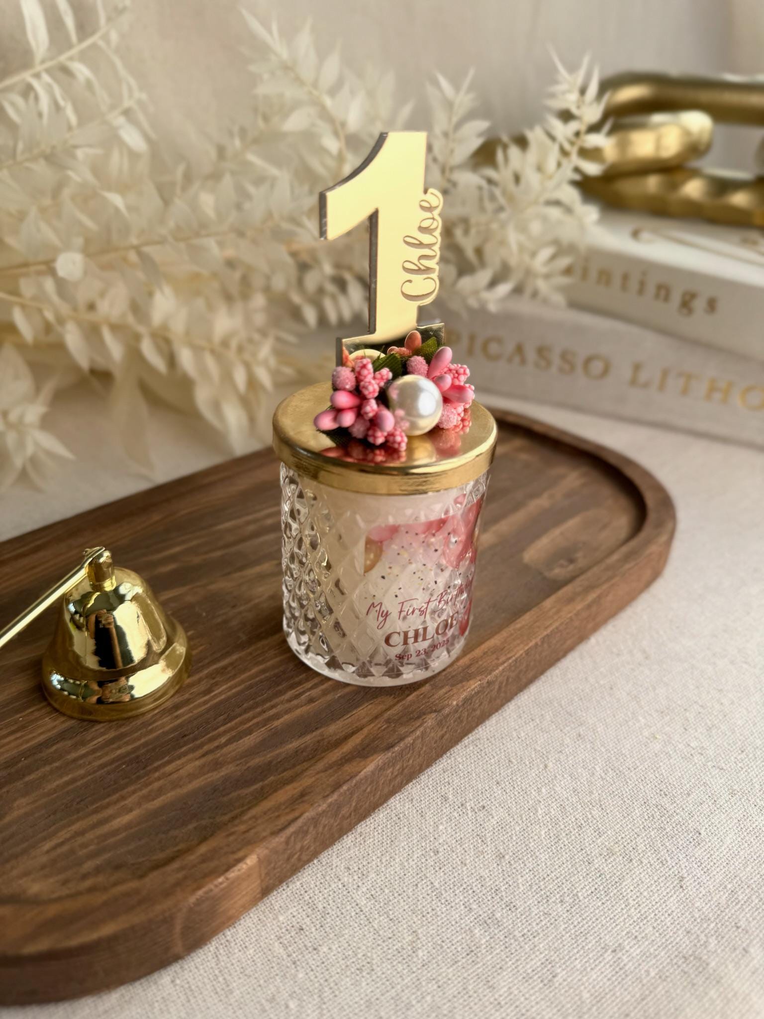 Personalized Birthday Display Custom Number Holder Glass Container Collection Special Occasion Piece Quilted Pattern Design Gold Mirror Finish Beautiful Celebration Keepsake Unique Party Decoration Gift Idea Memorial Display Collection