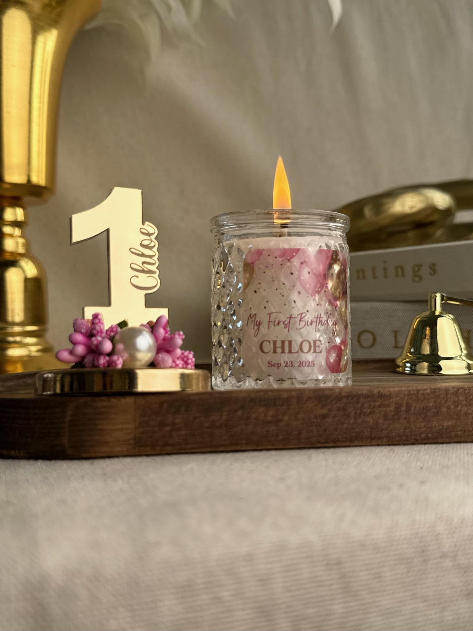 Celebration Display Piece Custom Birthday Number Holder Glass Container Collection Quilted Pattern Design Gold Mirror Finish Beautiful Party Decoration Unique Gift Idea Special Occasion Keepsake Memorial Display Personalized Collection