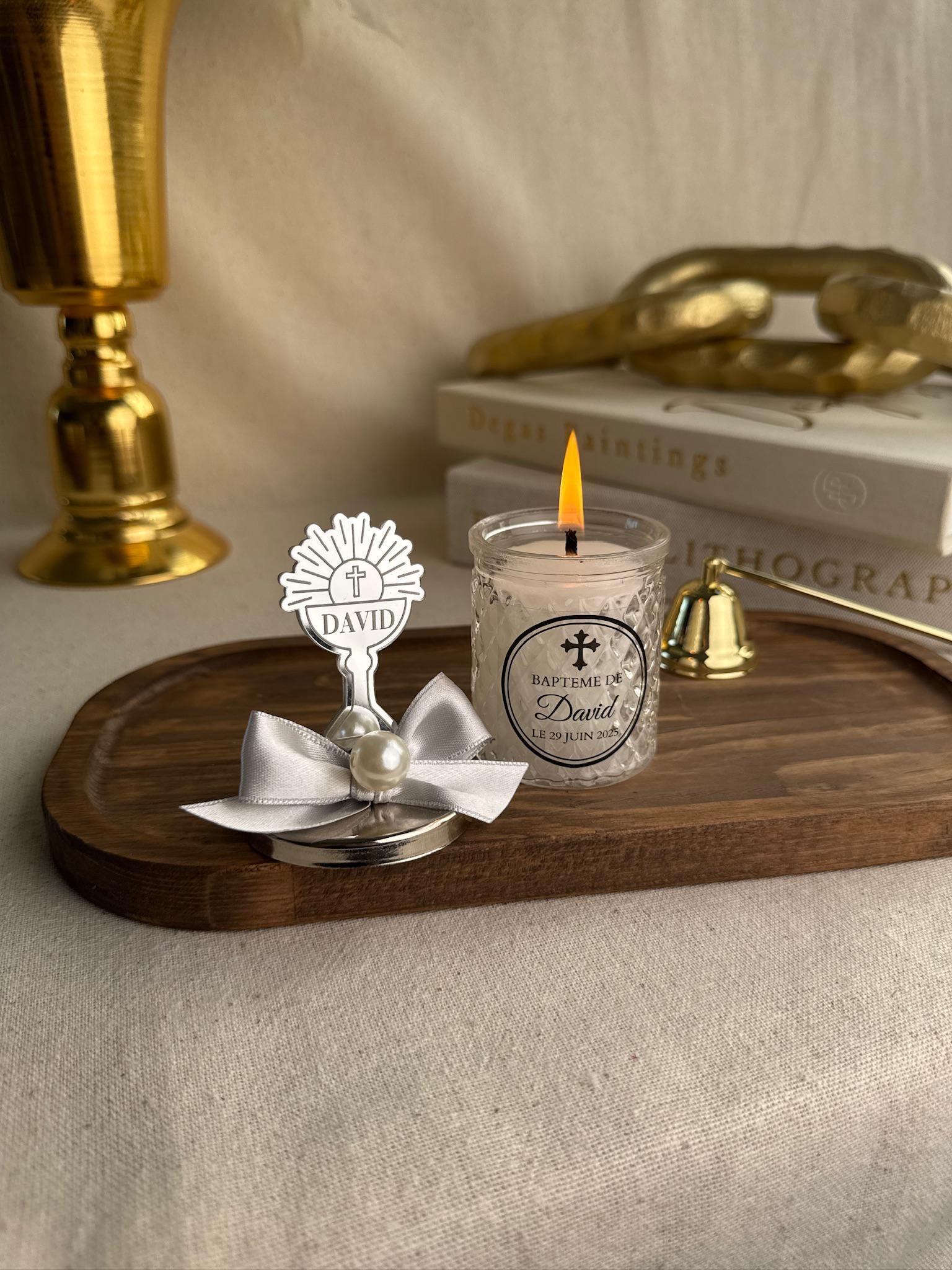 Custom Christening Gift Candle Holder Mirror Design Religious Favor Baby Baptism Party Decoration Elegant Style Catholic Keepsake Custom