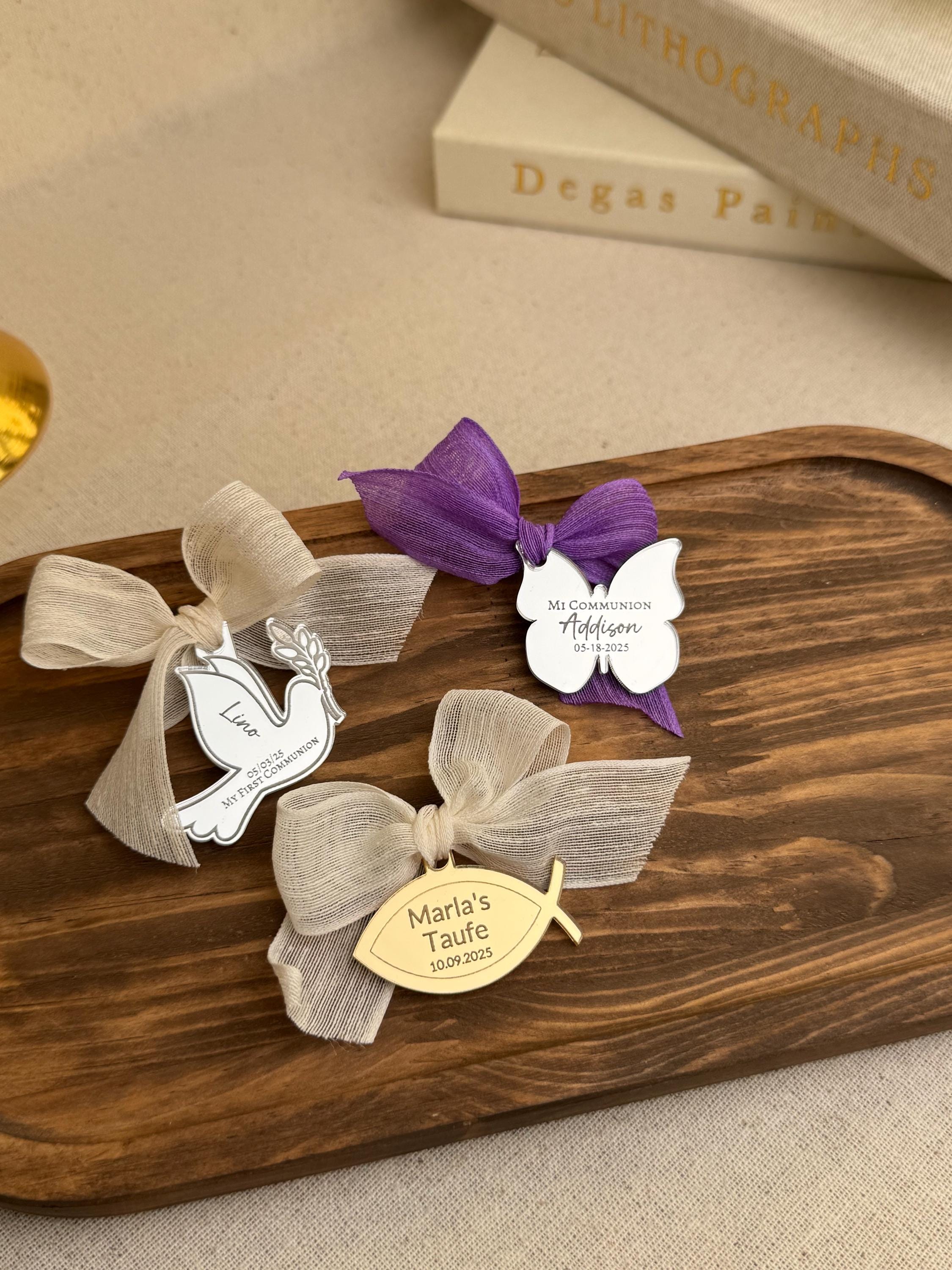 Religious Favor Tag Design Idea For Baptism Keepsake Gift Box Decoration For Communion Celebration Memento Custom Design Mirror Angel Charm