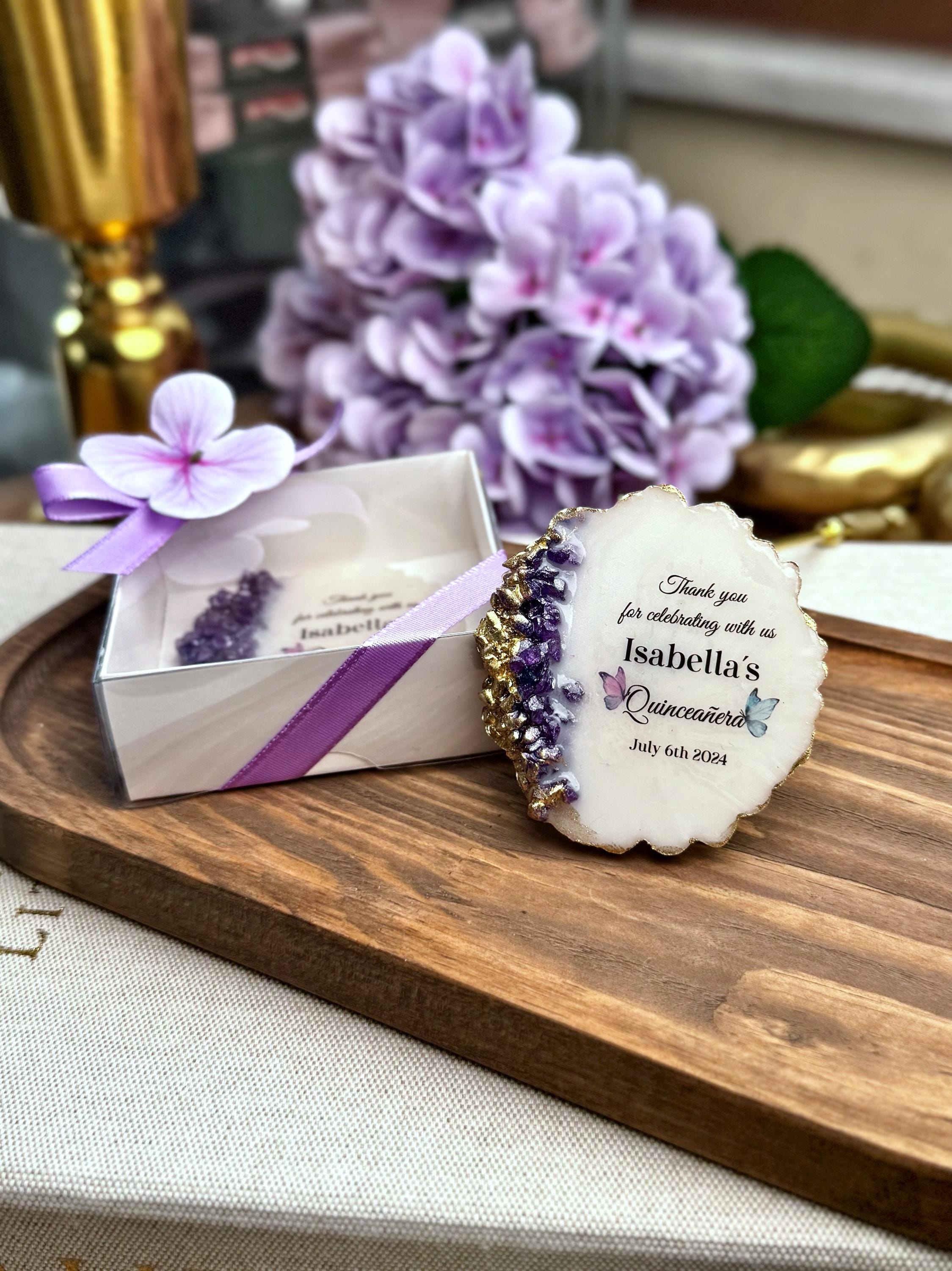 Butterfly Thank You Magnet Wedding Party Favor Crystal Design Custom Gift Elegant Touch Amethyst Accent Display Piece Personalized Keepsake Special Event Token Beautiful Home Decoration Unique Memory Collection Premium Quality Construction