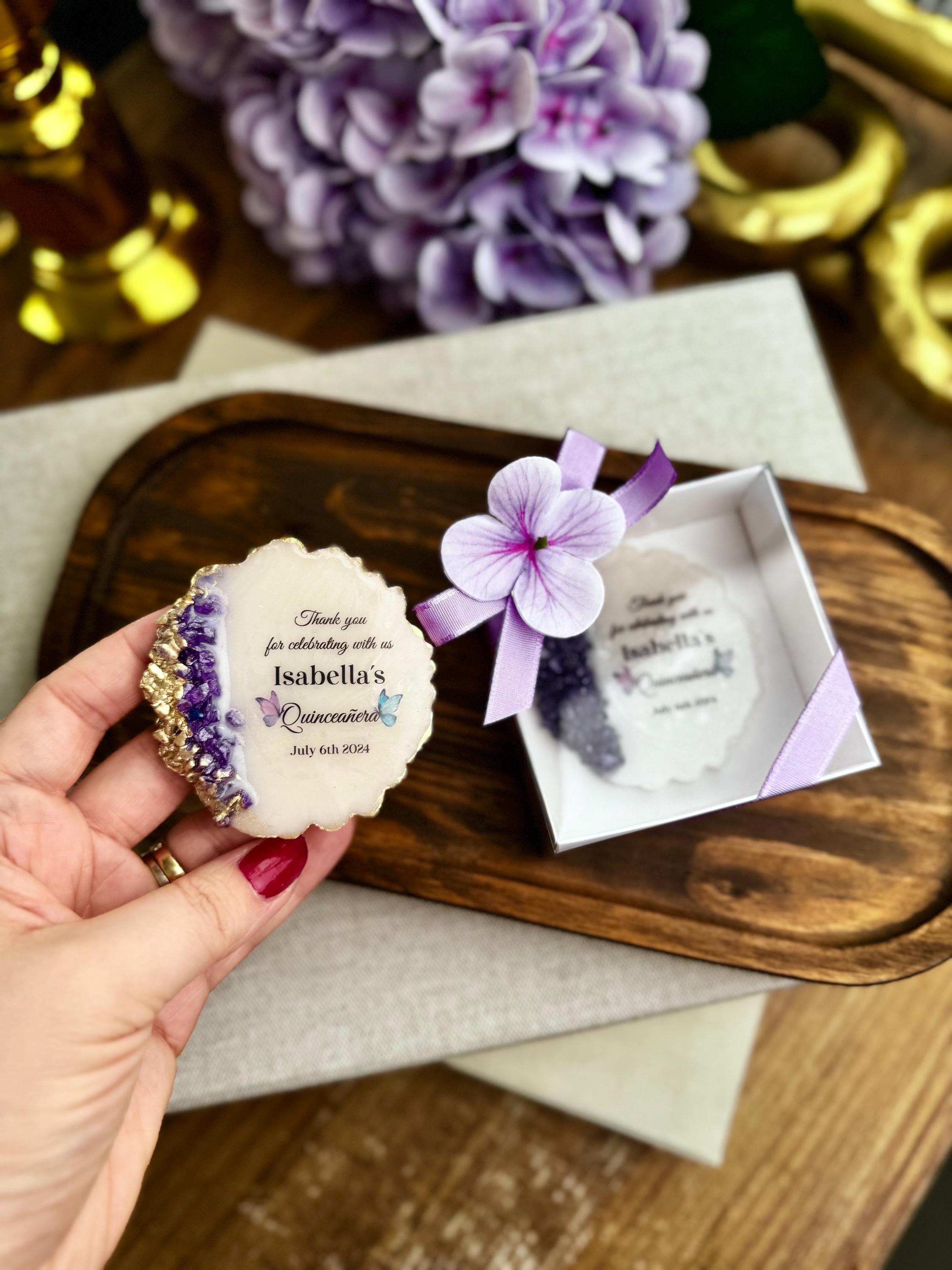 Crystal Wedding Favor Butterfly Design Thank You Gift Personalized Magnet Collection Amethyst Accent Special Event Token Elegant Touch Premium Quality Construction Beautiful Display Piece Custom Memory Keepsake Handcrafted Details Unique
