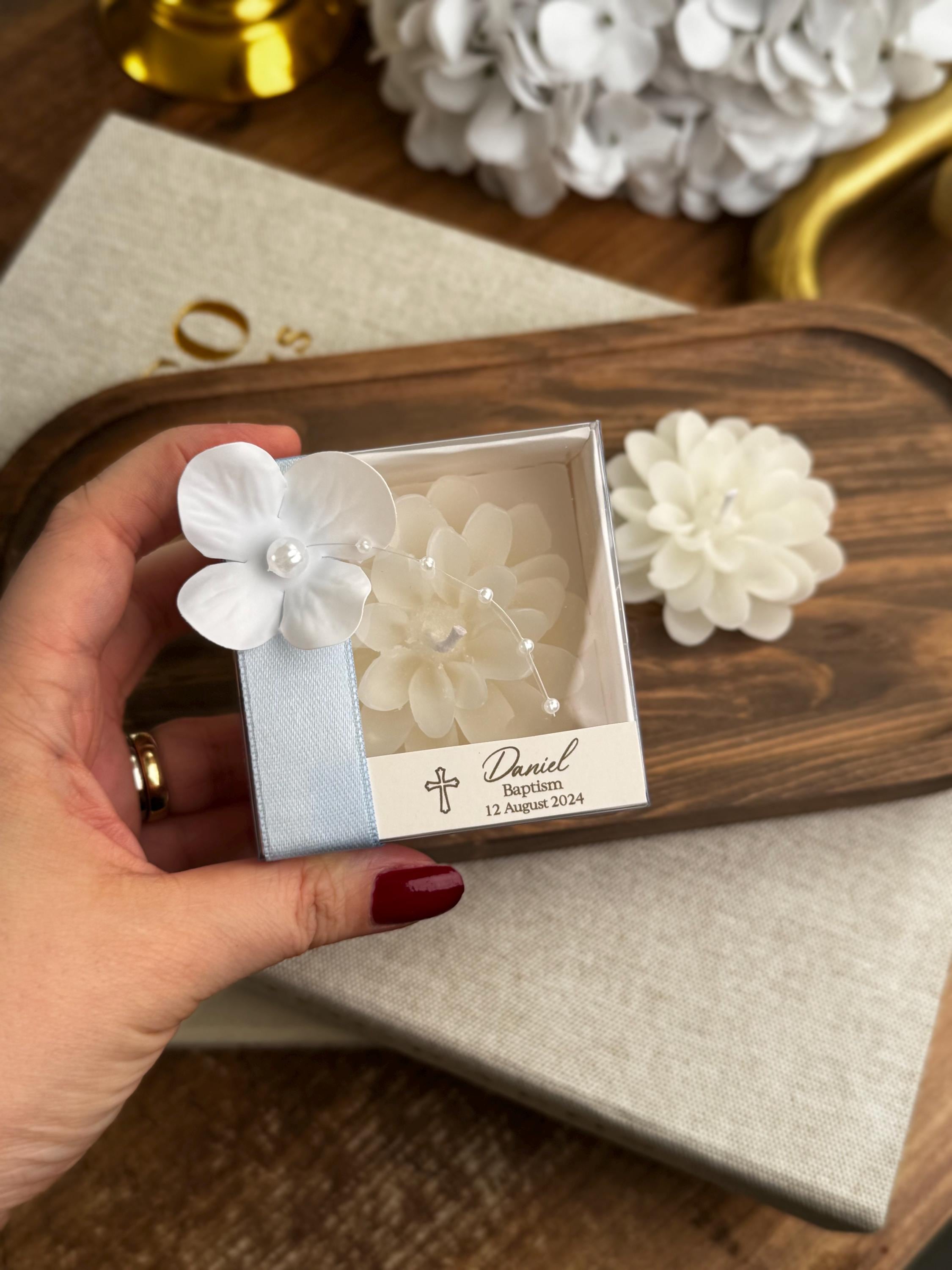 Elegant Baptism Lotus Flower Candle Favors Bulk for Guests - White Lotus Favors - Fancy Christening Favors for Boy & Girls - Communion gift