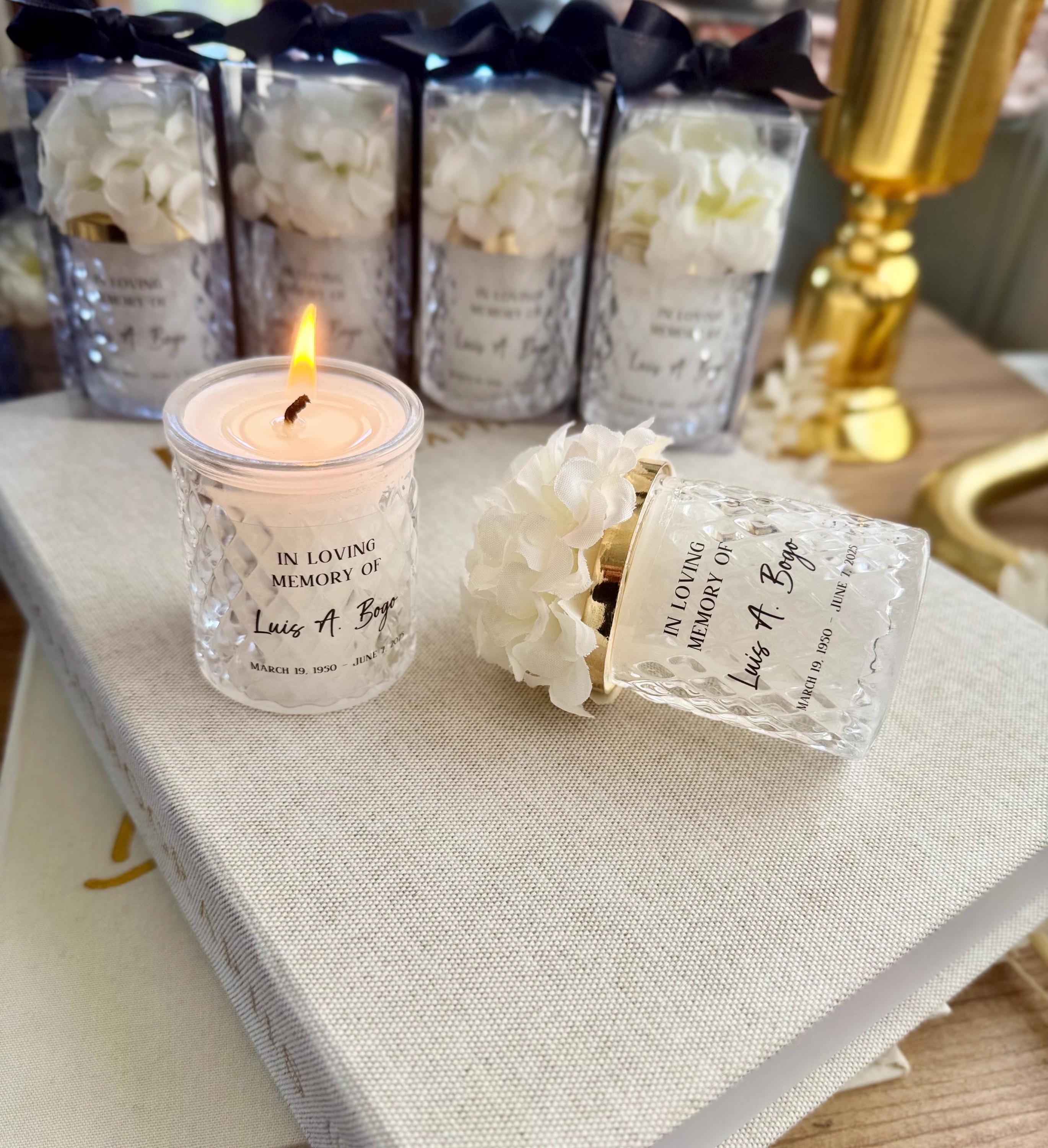 Personalized Funeral Candles Celebration Of Life Favors, Grief Favors for guests, Memorial keepsake in loving memory of loss mother father