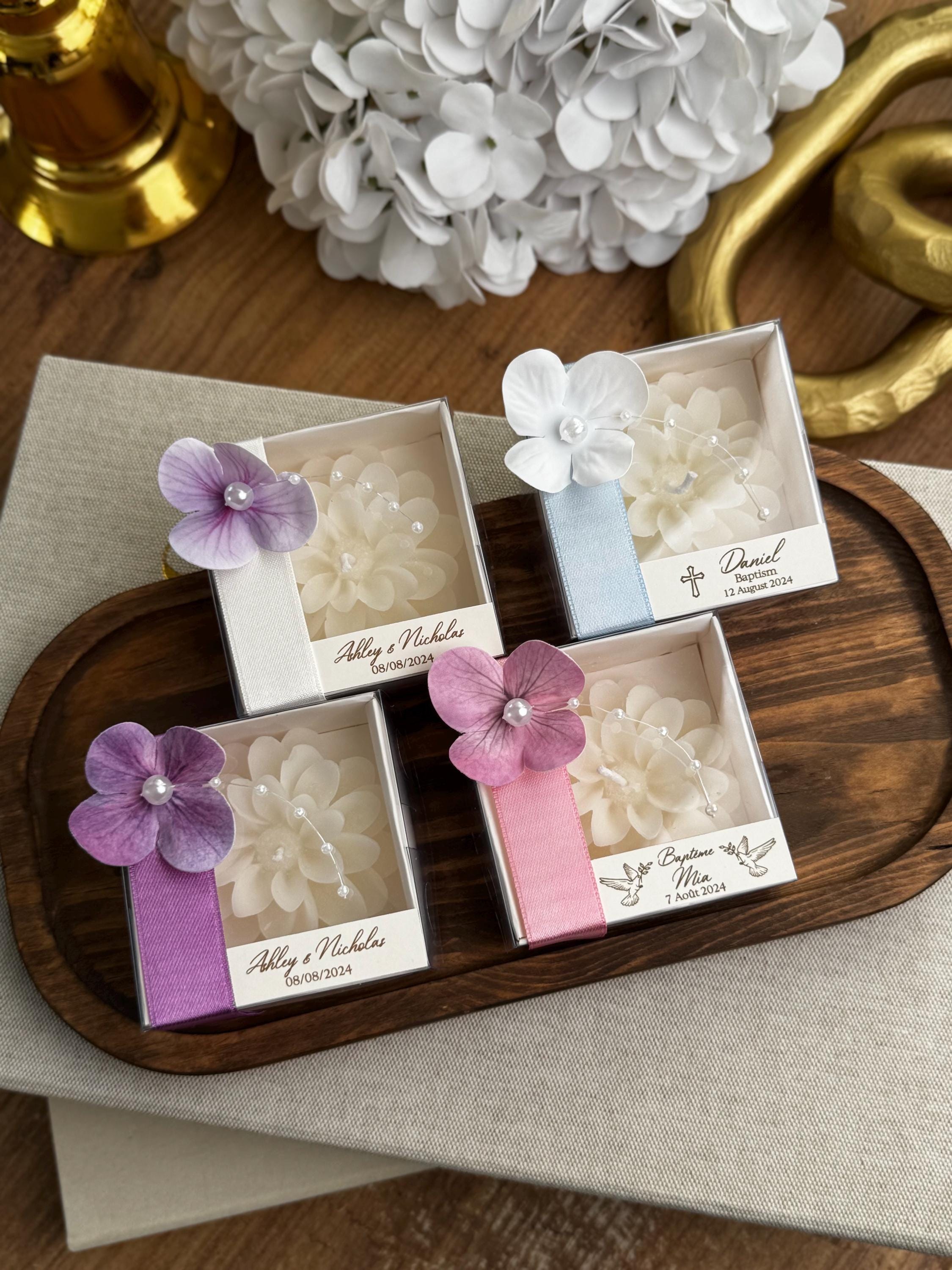 Elegant Baptism Lotus Flower Candle Favors Bulk for Guests - White Lotus Favors - Fancy Christening Favors for Boy & Girls - Communion gift